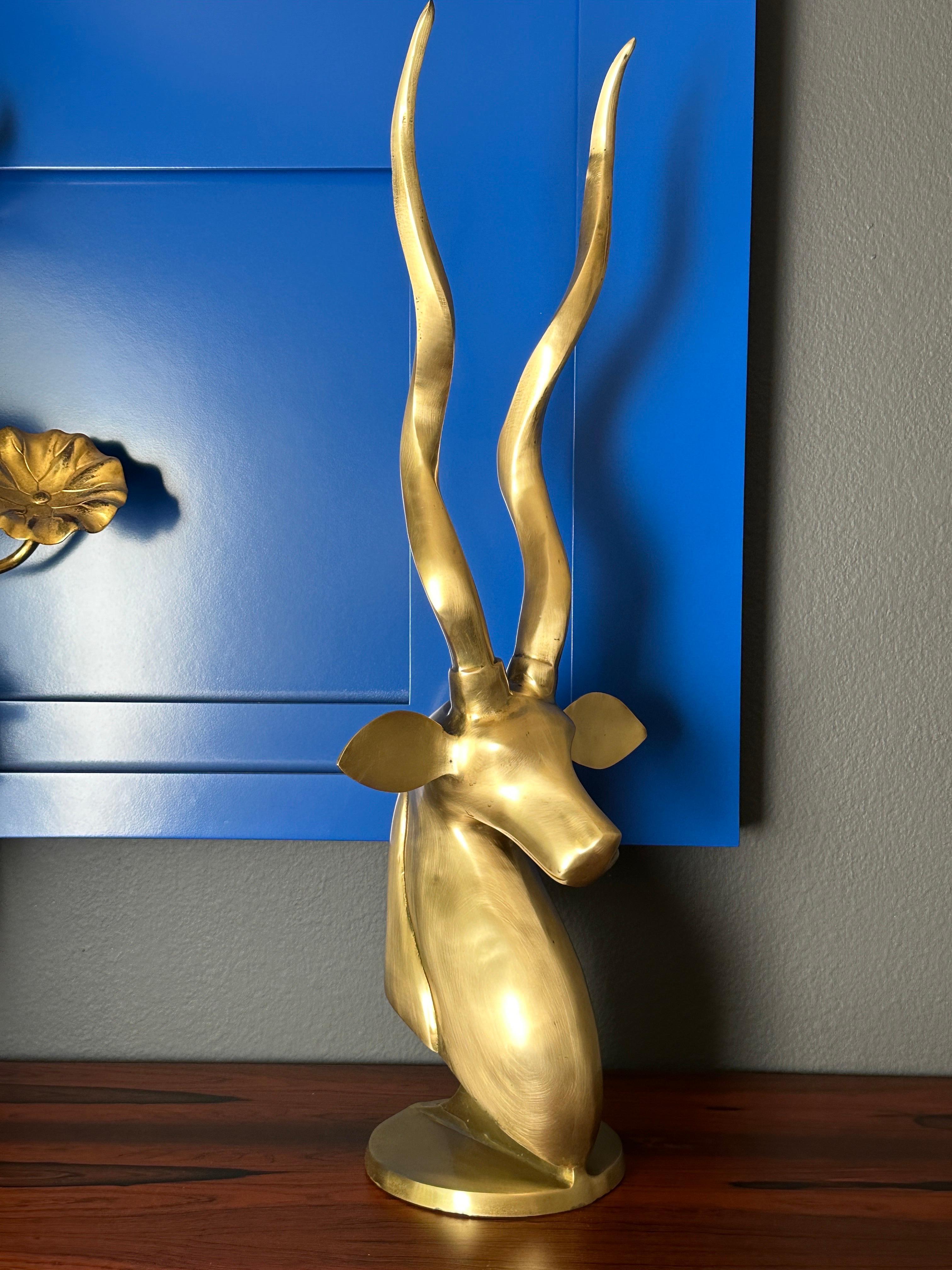 Hollywood Regency Art Deco Style Brass Kudu / Antelope Sculpture For Sale