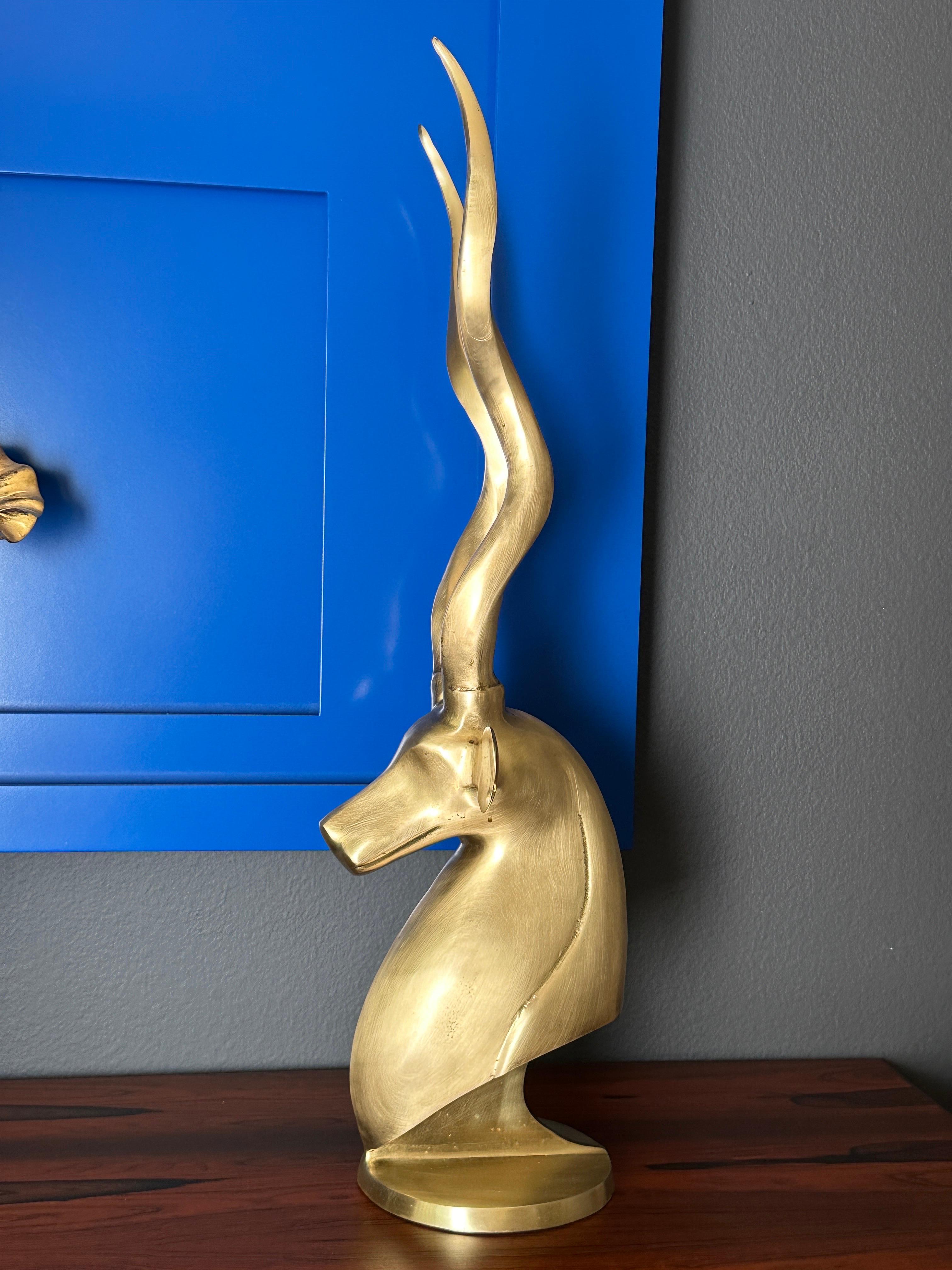 Korean Art Deco Style Brass Kudu / Antelope Sculpture For Sale