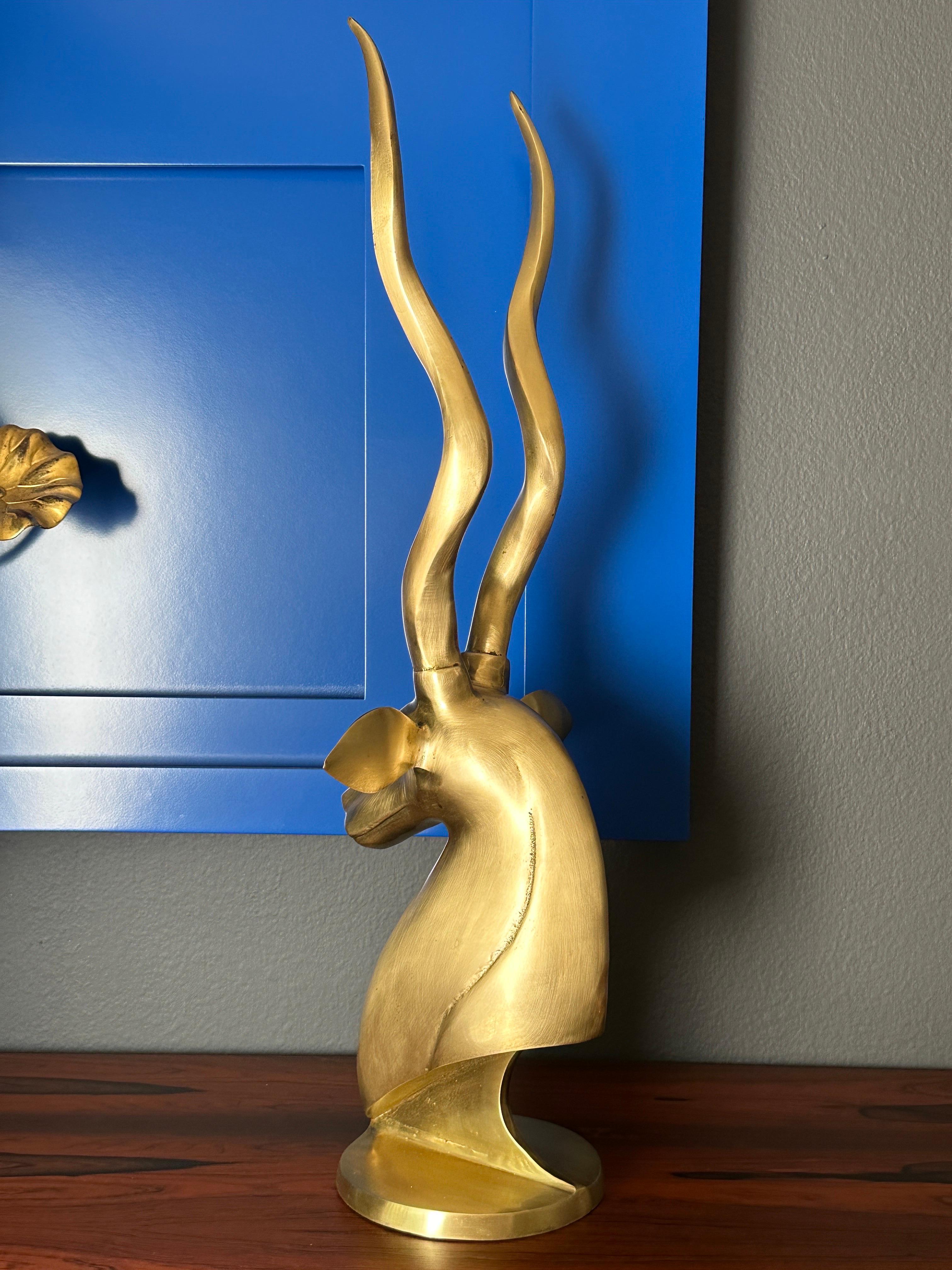 Art Deco Style Brass Kudu / Antelope Sculpture In Good Condition For Sale In North Hollywood, CA