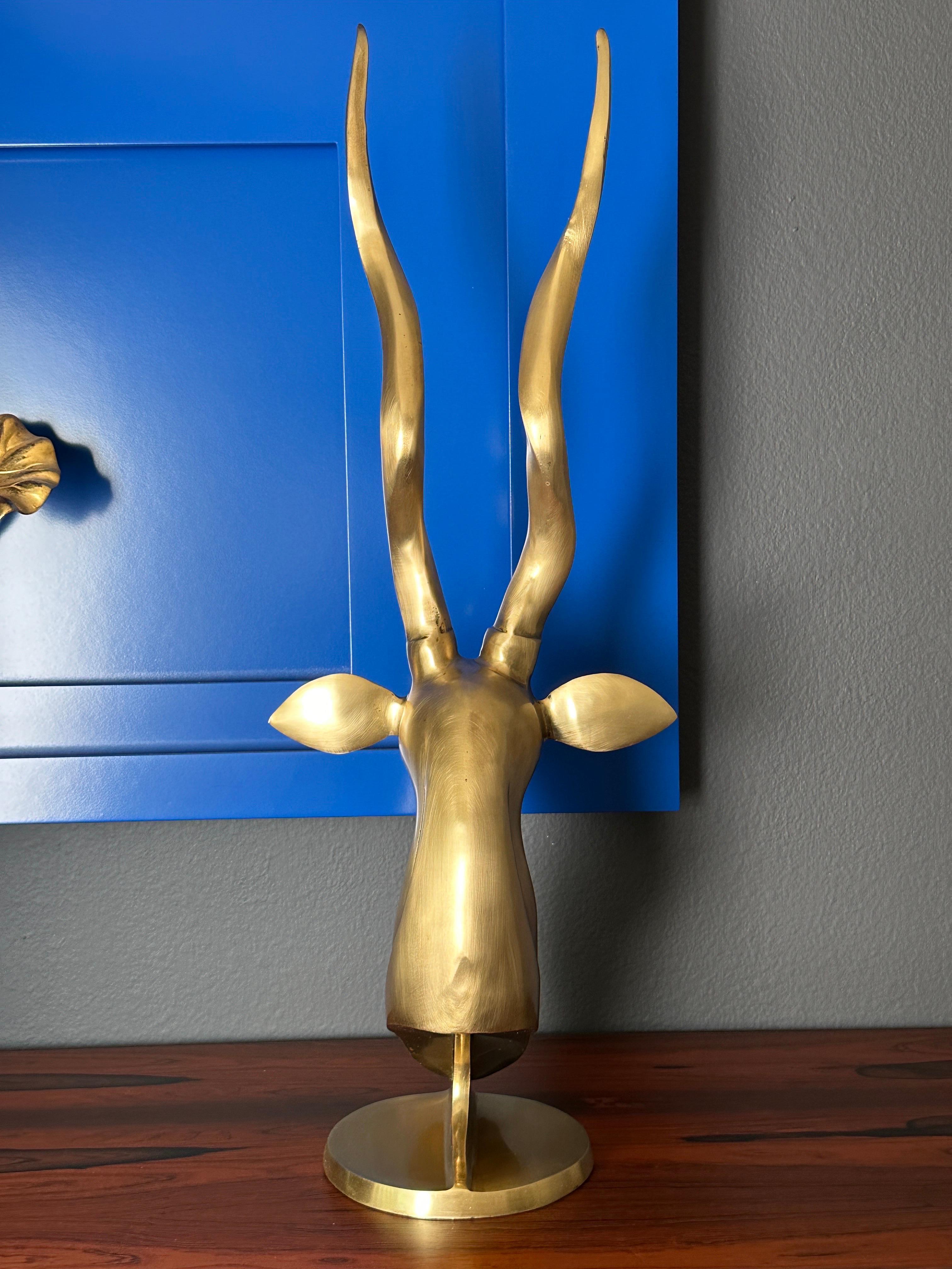 Mid-20th Century Art Deco Style Brass Kudu / Antelope Sculpture For Sale