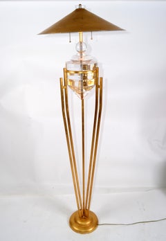 Art Deco Style Brass Metal and Stacked Lucite Module Floor Lamp Golden Shade
