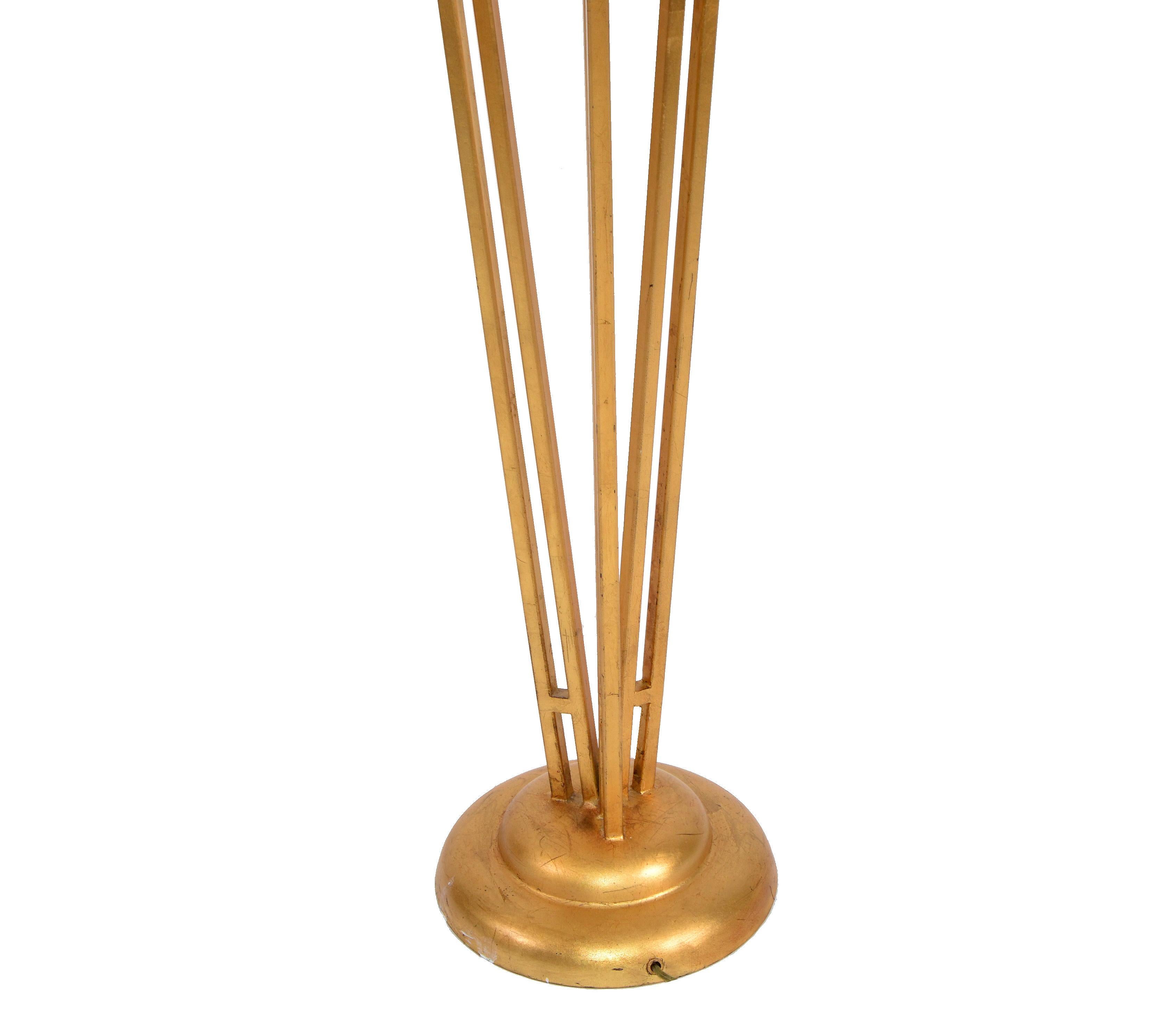 Art Deco Style Brass Metal and Stacked Lucite Module Floor Lamp Golden Shade In Good Condition For Sale In Miami, FL