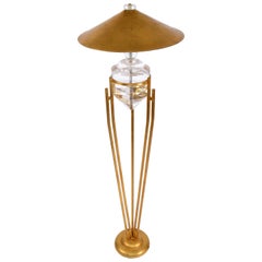 Art Deco Style Brass, Metal and Stacked Lucite Module Floor Lamp Golden Shade