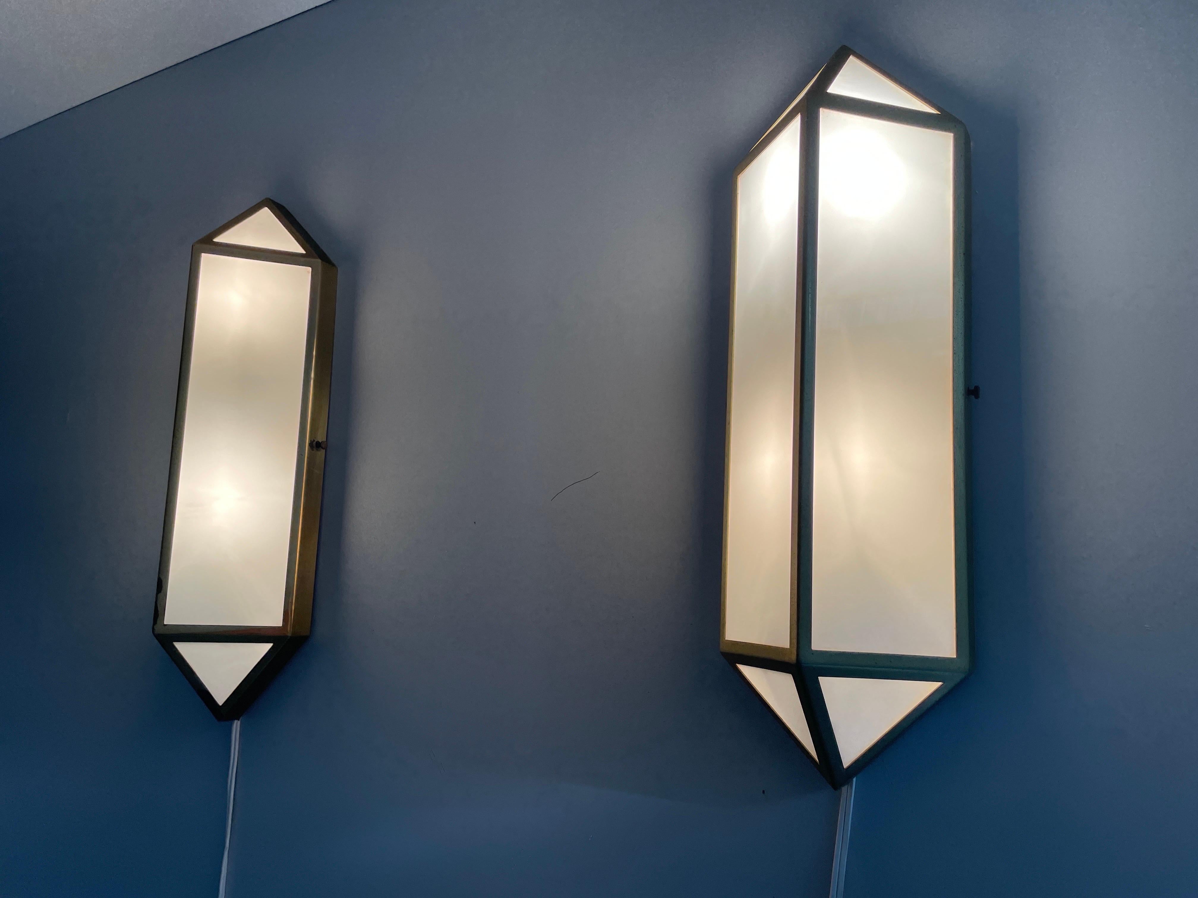 Art Deco Style Brass and Glass Pair of Sconces, 1950s, Germany For Sale 7