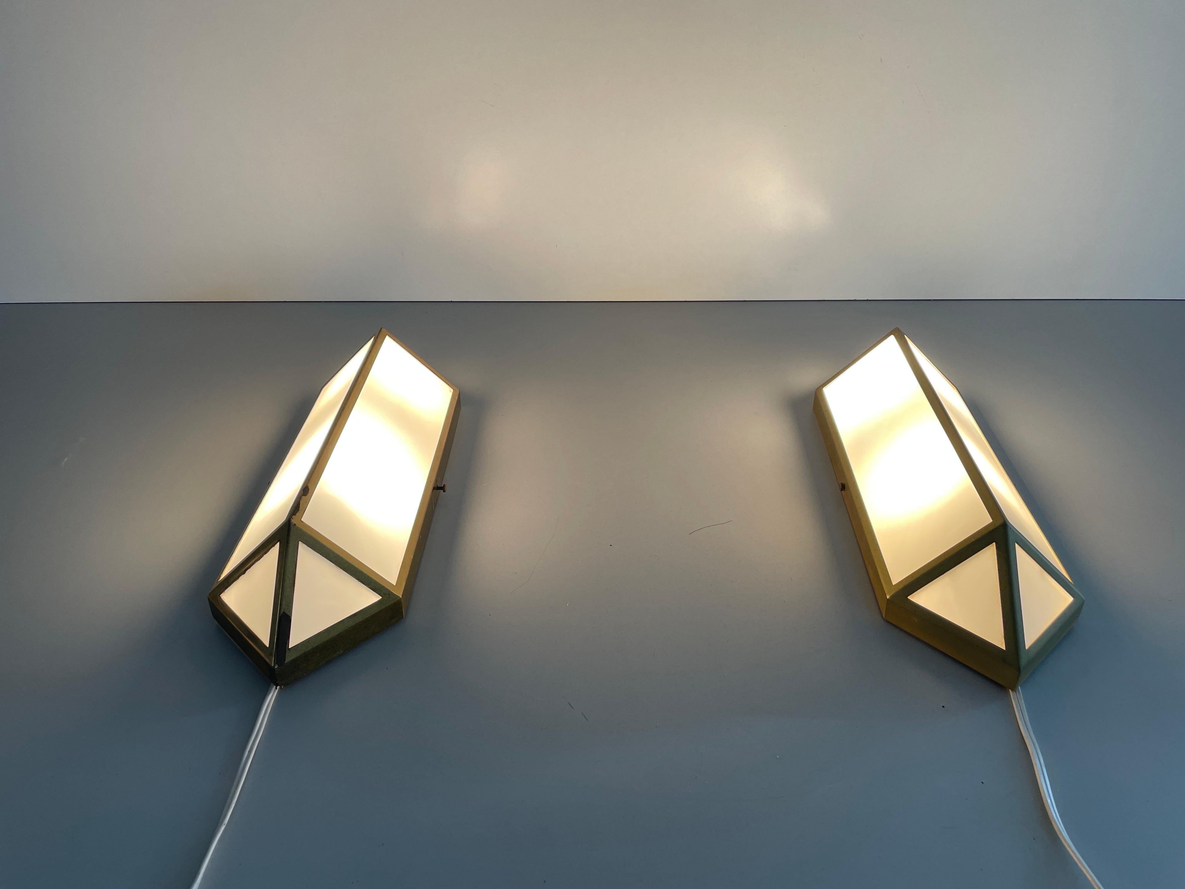 Art Deco Style Brass and Glass Pair of Sconces, 1950s, Germany For Sale 9