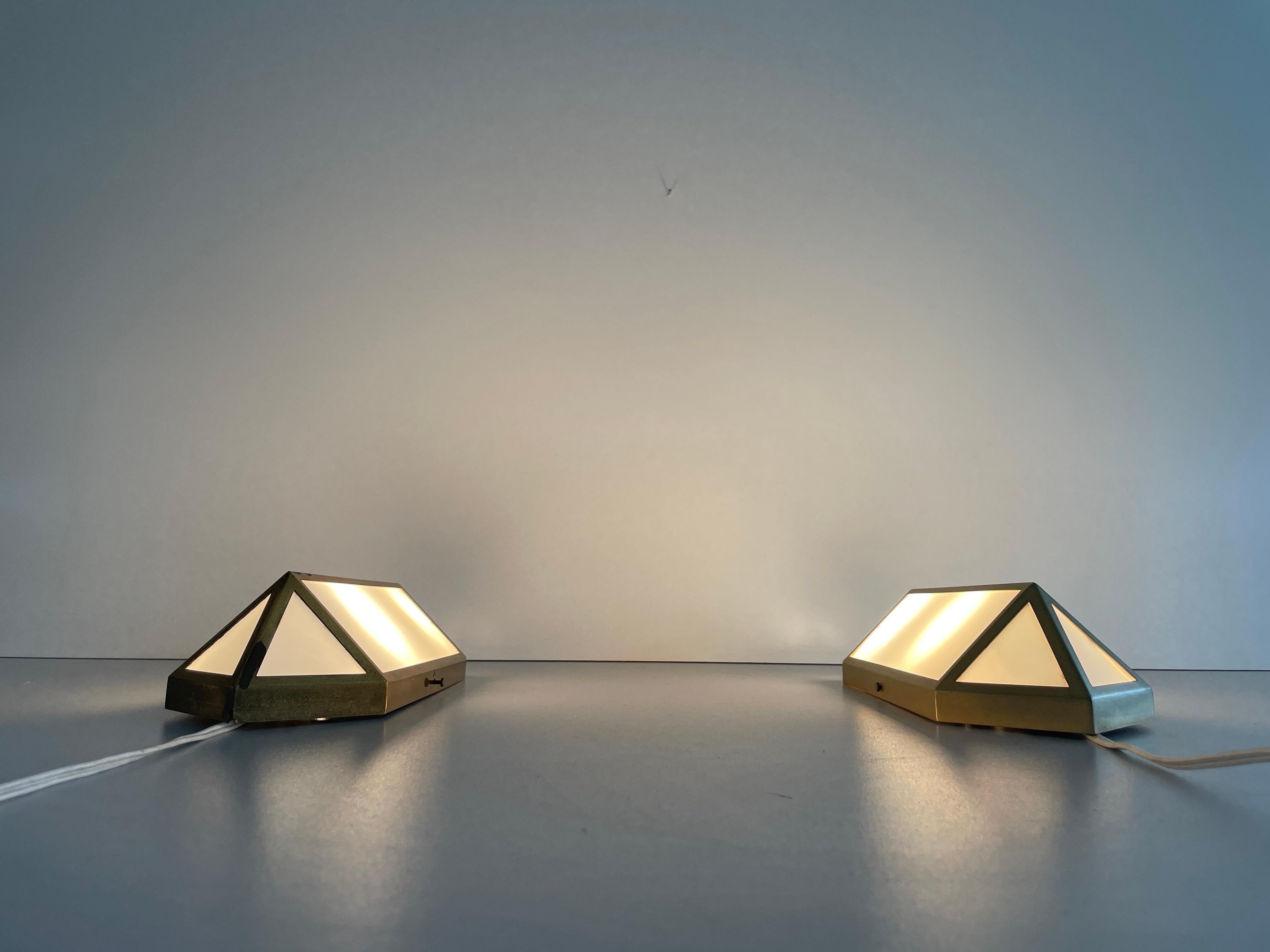 Art Deco Style Brass and Glass Pair of Sconces, 1950s, Germany For Sale 11