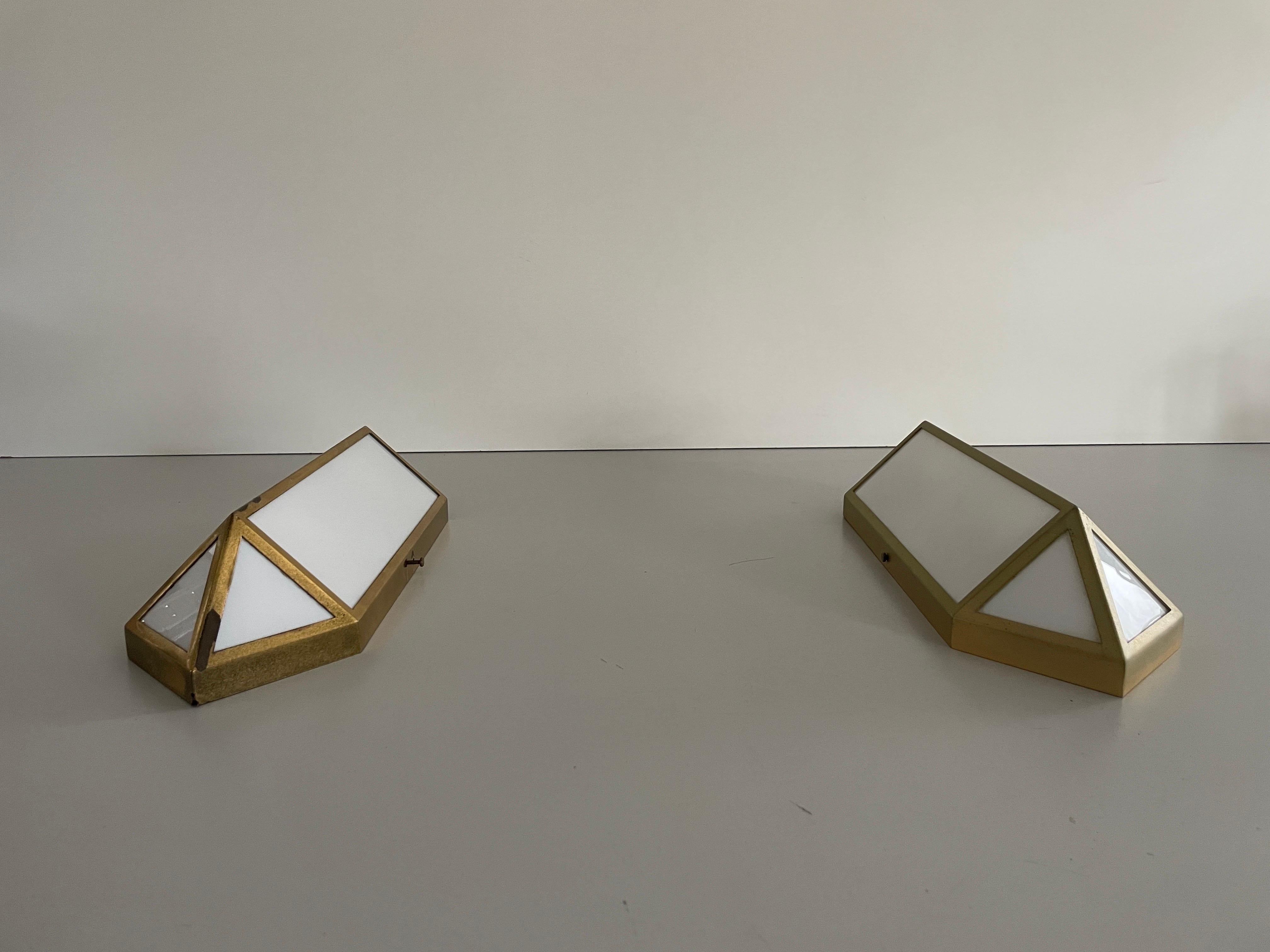 Art Deco Style Brass and Glass Pair of Sconces, 1950s, Germany For Sale 3