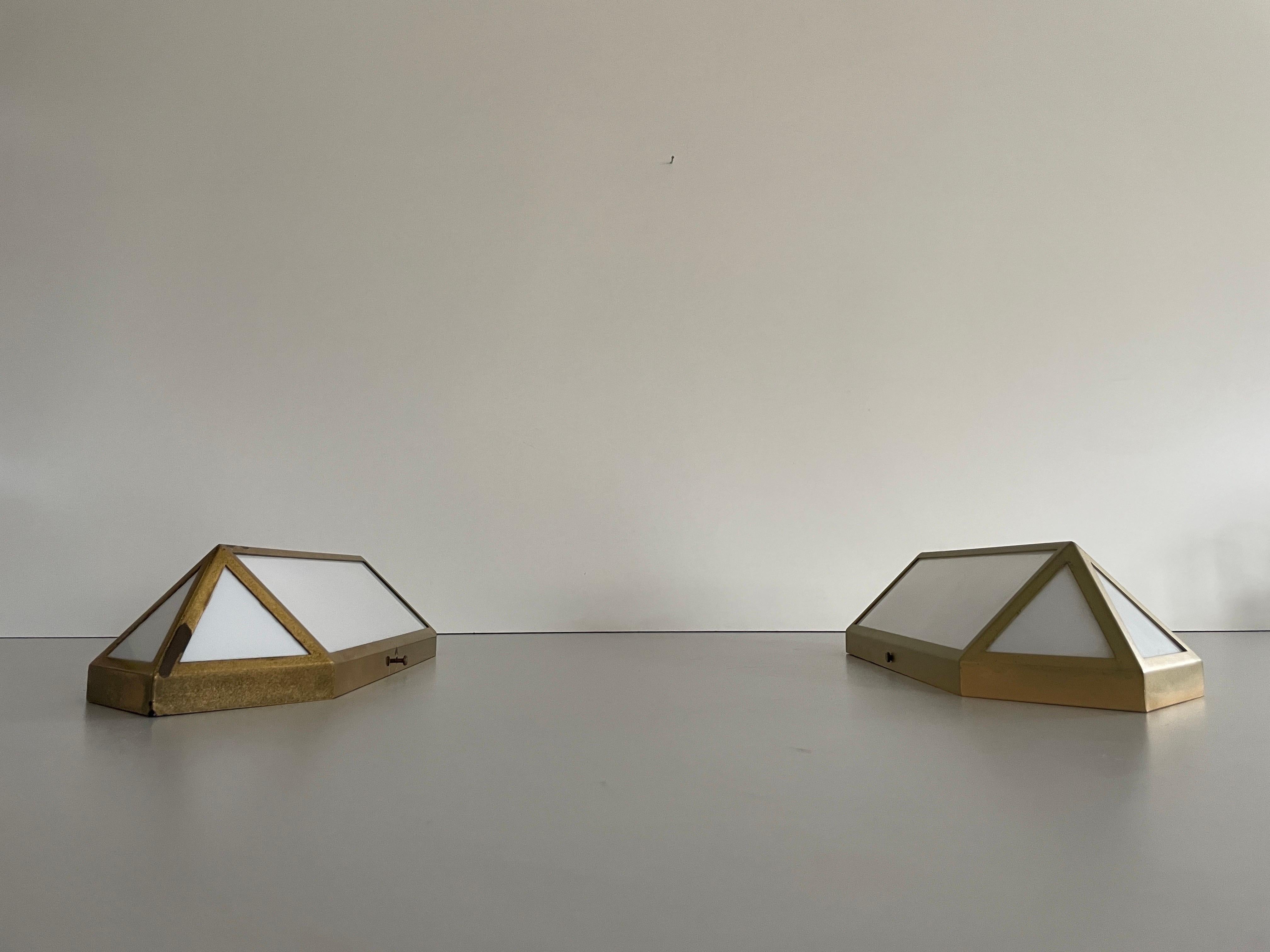 Art Deco Style Brass and Glass Pair of Sconces, 1950s, Germany For Sale 4