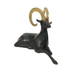 Art Deco Style Brass Ram Statue Sculpture MCM 23cm