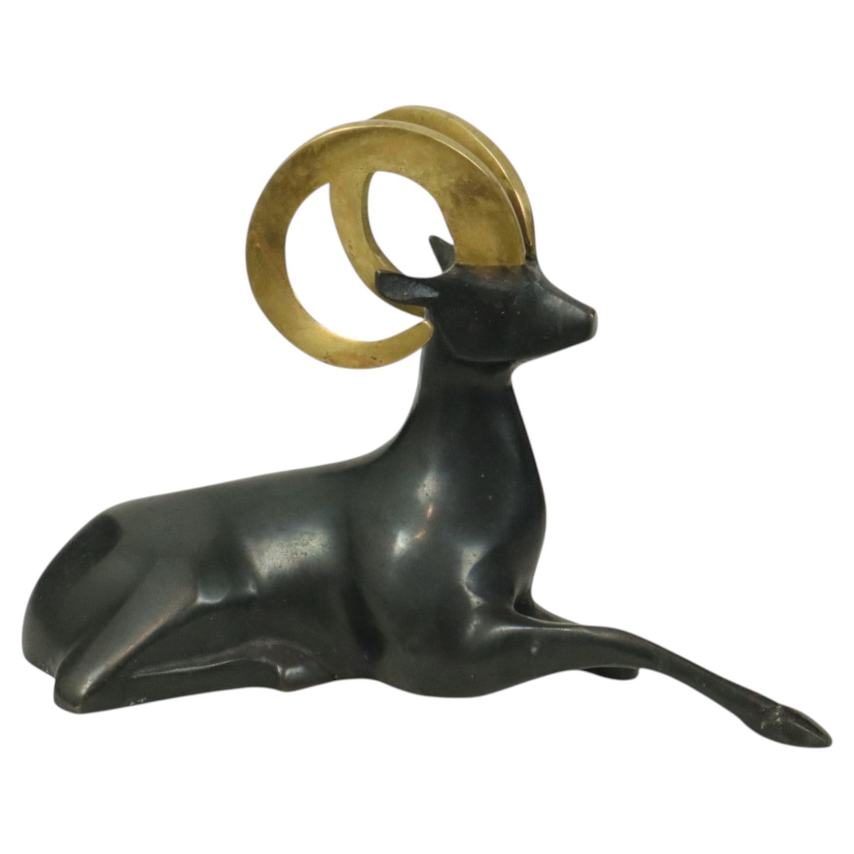 Art Deco Style Brass Ram Statue Sculpture MCM 23cm
