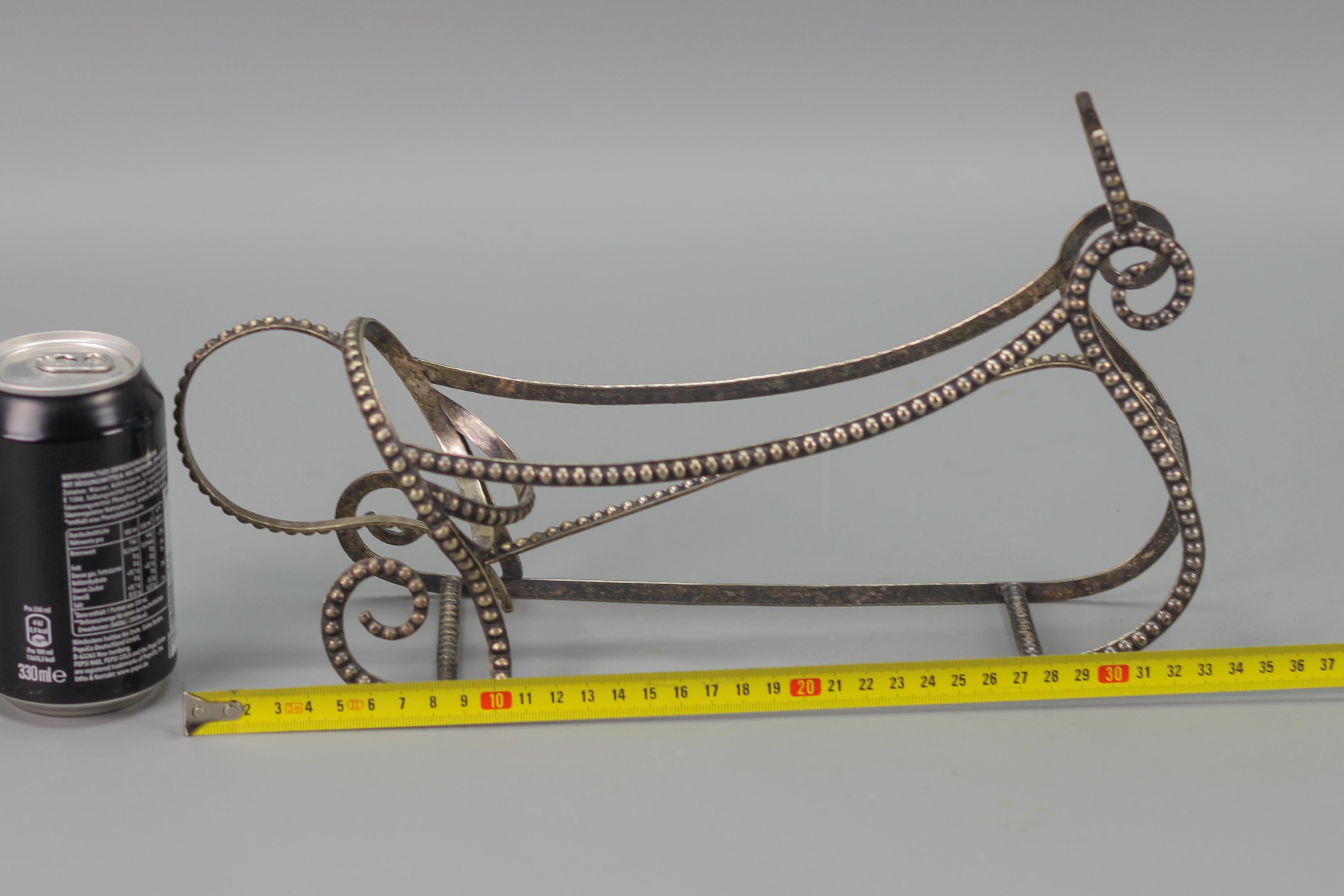 Art Deco Style Brass Silver Color Sleigh-Shaped Bottle Holder  For Sale 7