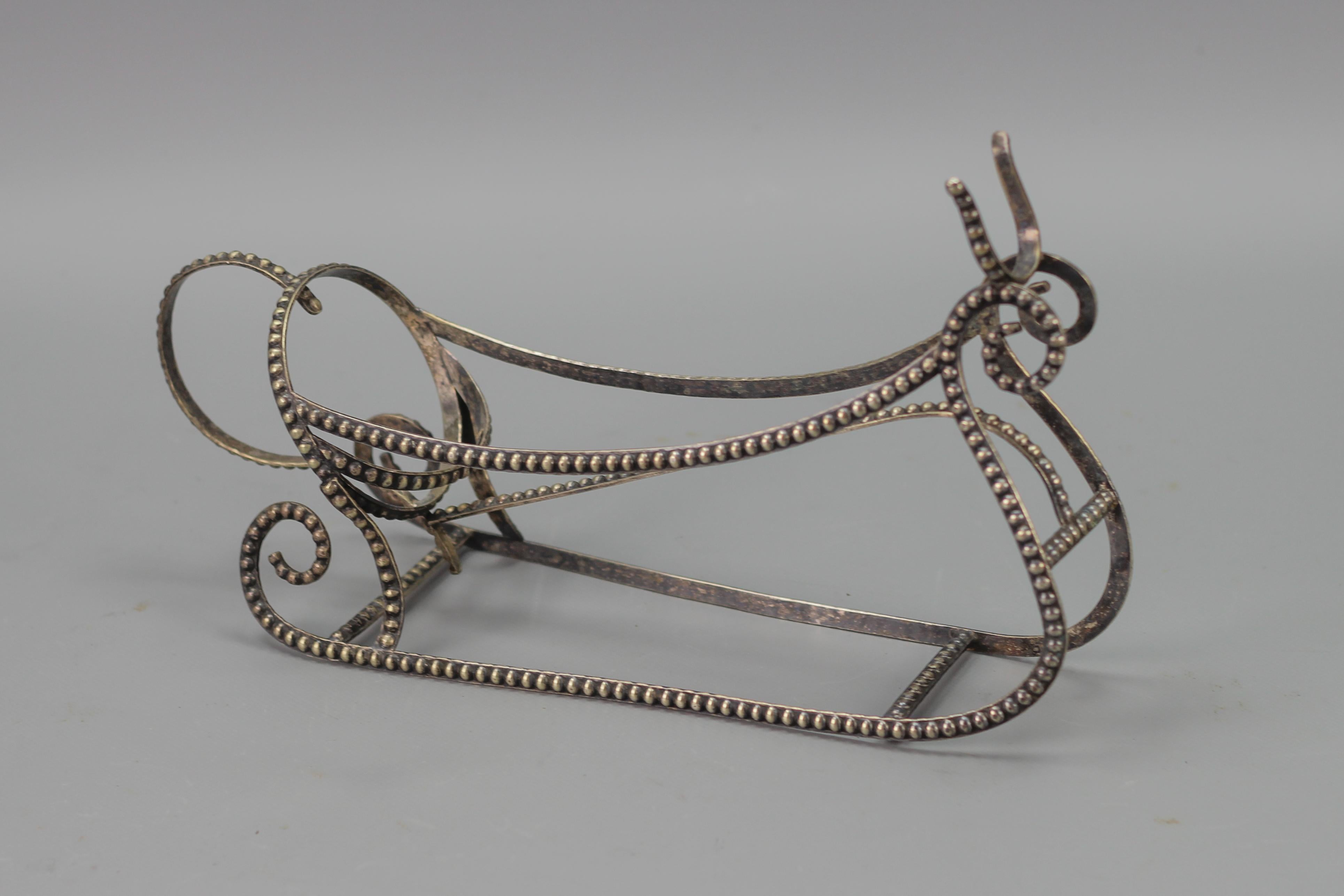 Art Deco Style Brass Silver Color Sleigh-Shaped Bottle Holder  For Sale 11
