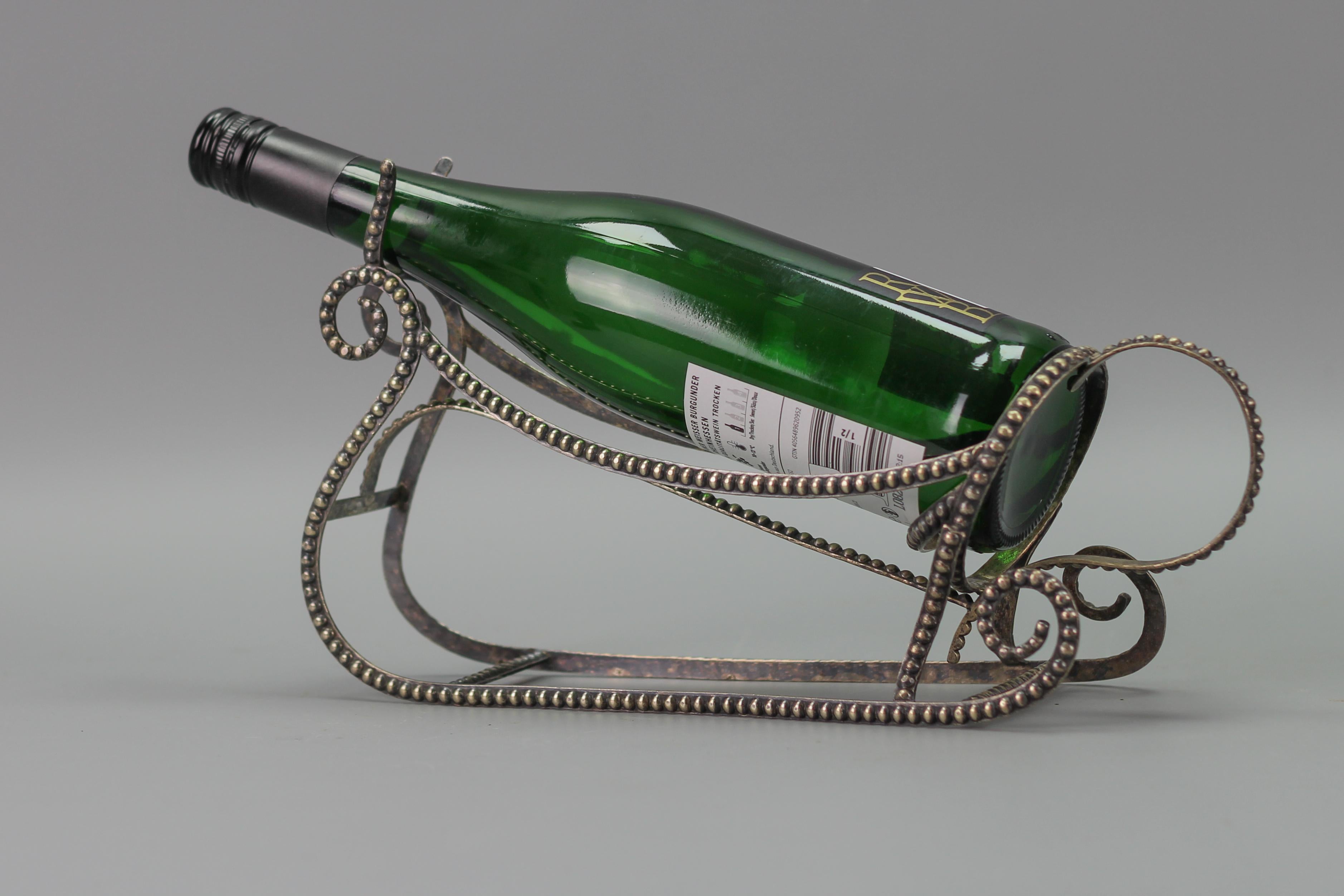 European Art Deco Style Brass Silver Color Sleigh-Shaped Bottle Holder  For Sale
