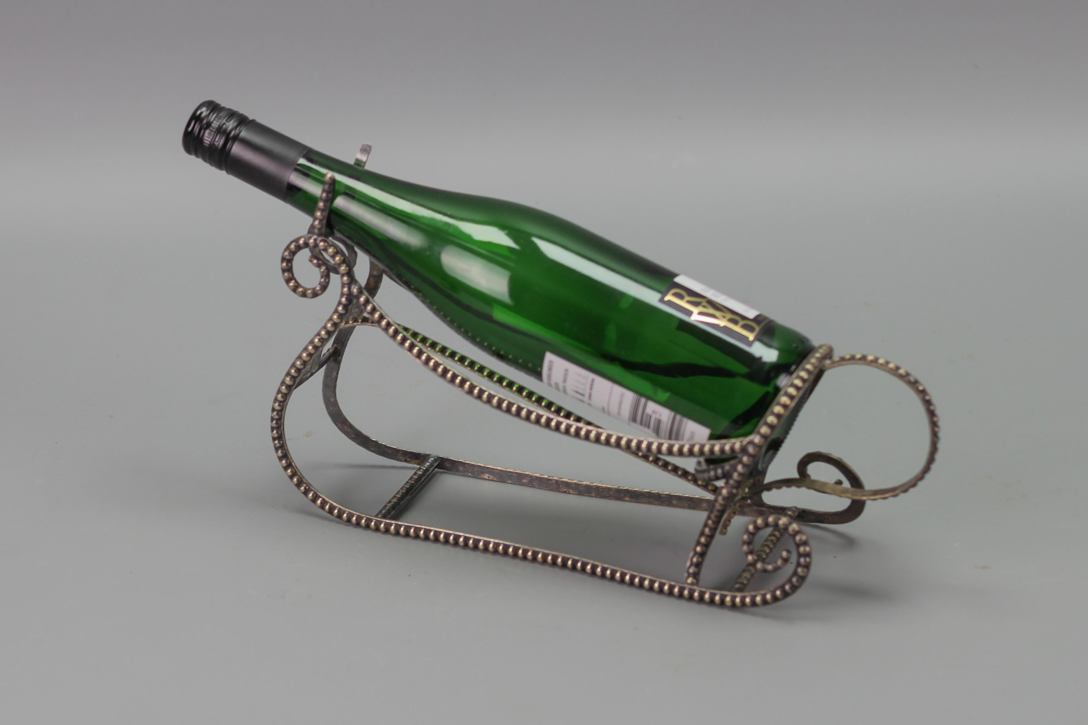 Art Deco Style Brass Silver Color Sleigh-Shaped Bottle Holder  In Good Condition For Sale In Barntrup, DE