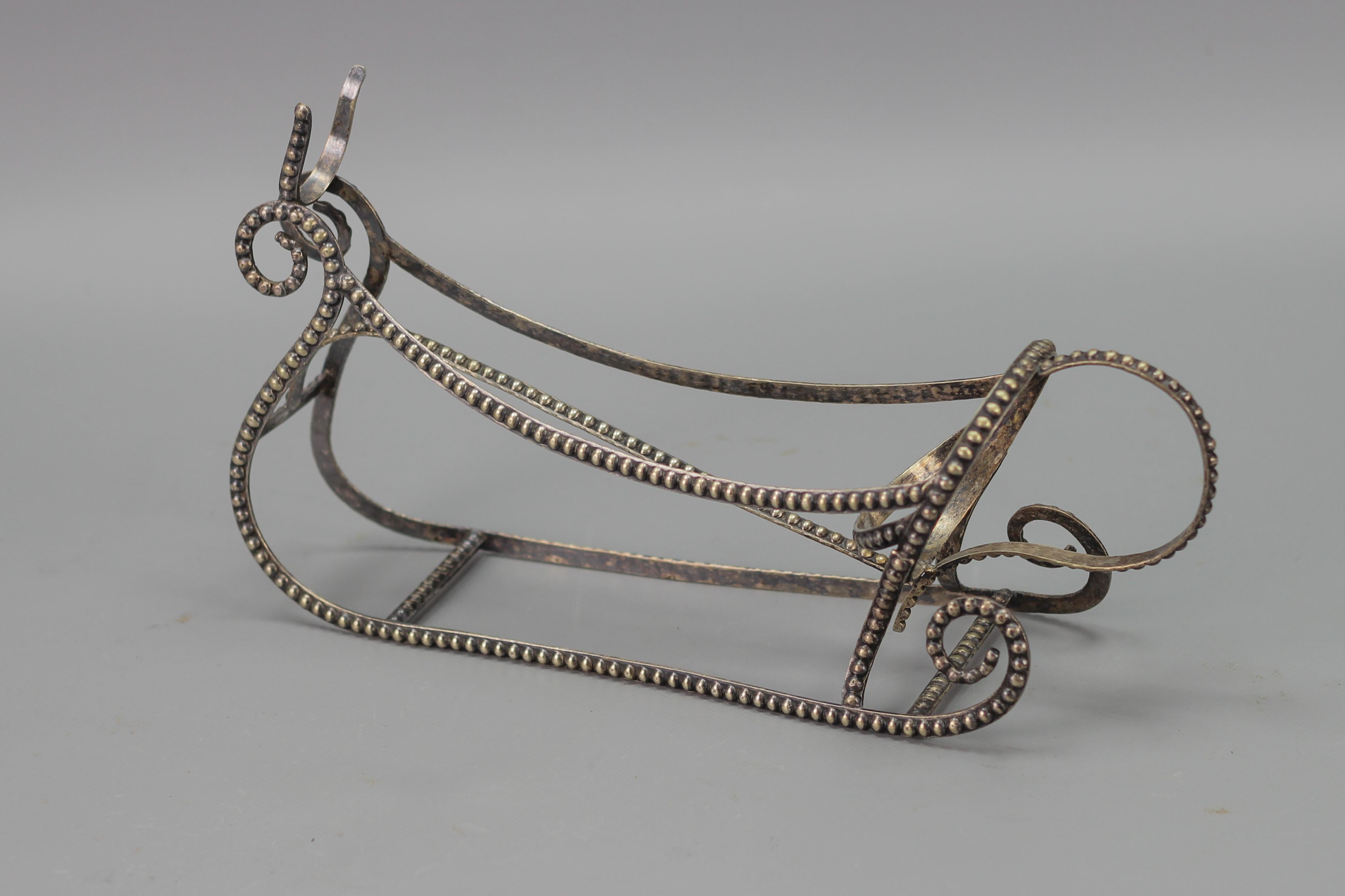20th Century Art Deco Style Brass Silver Color Sleigh-Shaped Bottle Holder  For Sale