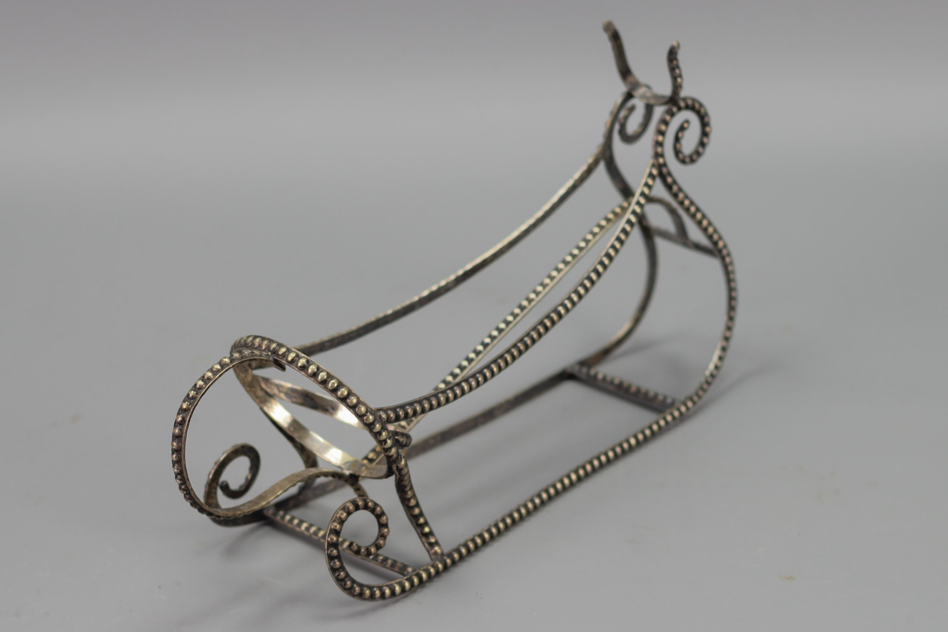 Art Deco Style Brass Silver Color Sleigh-Shaped Bottle Holder  For Sale 3