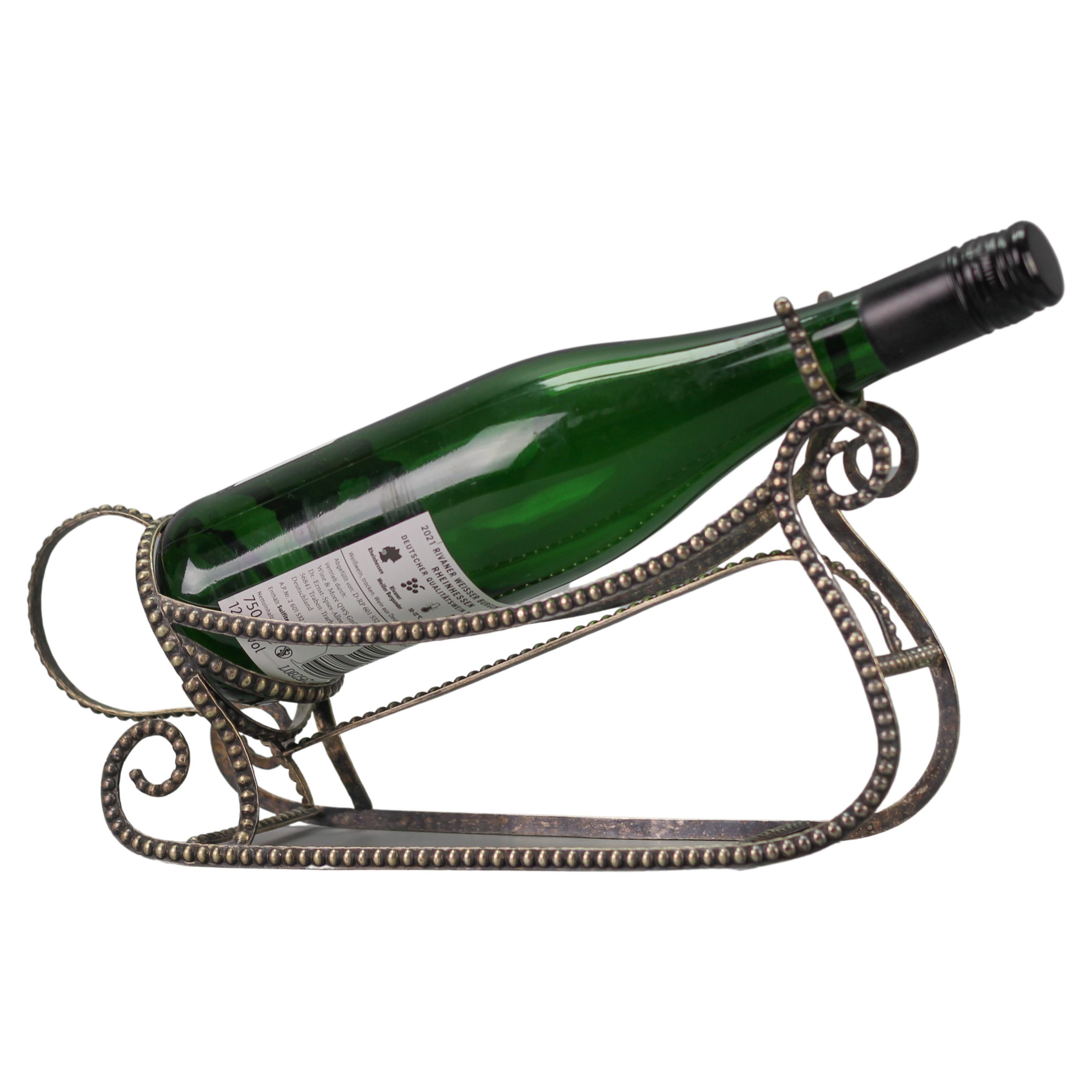 Art Deco Style Brass Silver Color Sleigh-Shaped Bottle Holder  For Sale