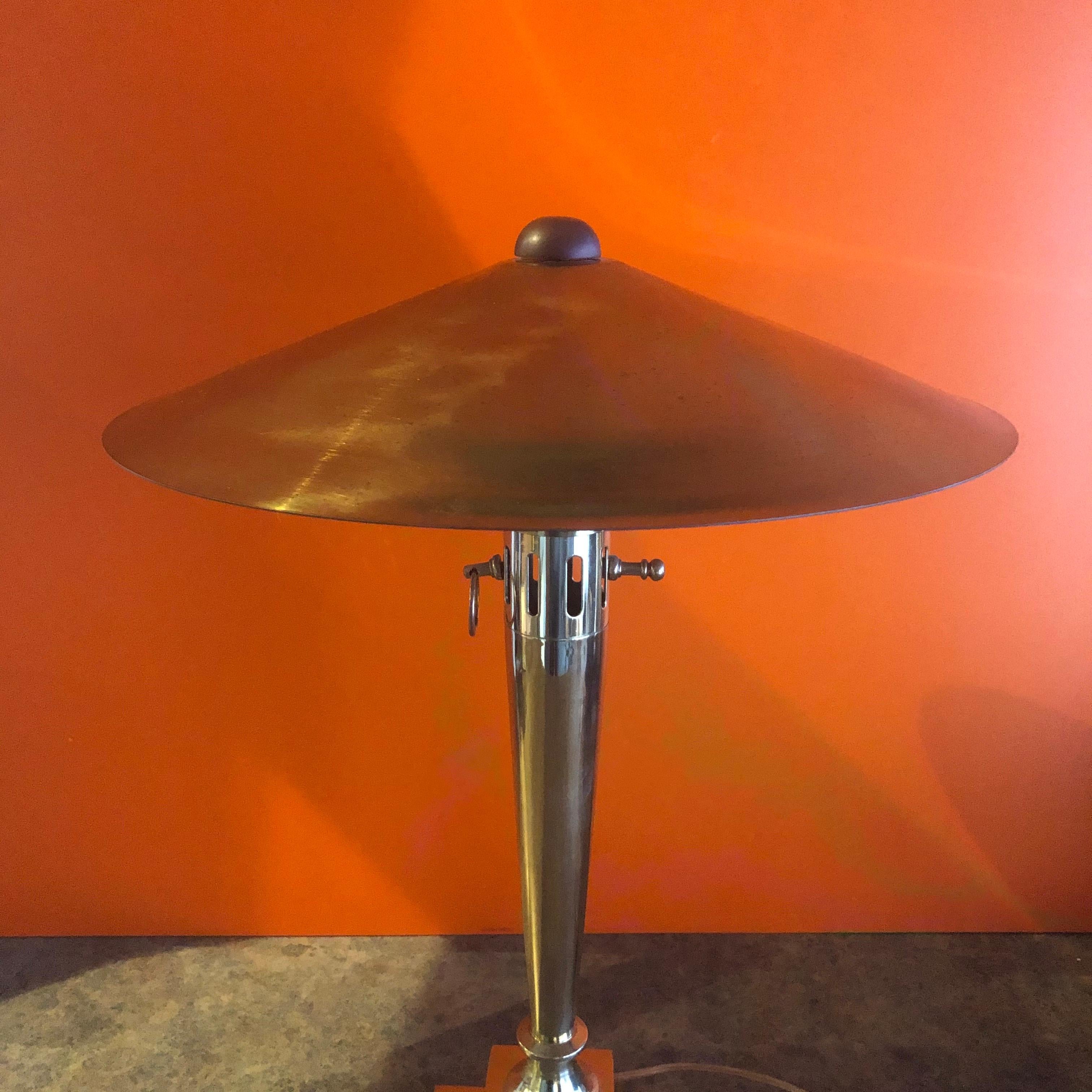 Art Deco Style Brass Table Lamp with Brass Shade In Good Condition In San Diego, CA