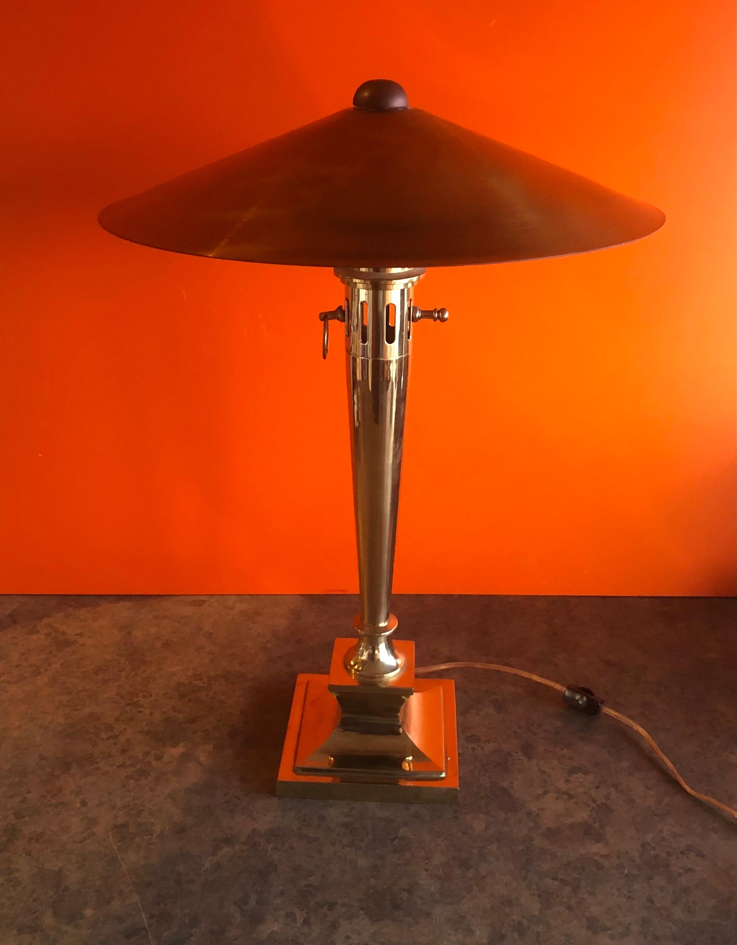20th Century Art Deco Style Brass Table Lamp with Brass Shade