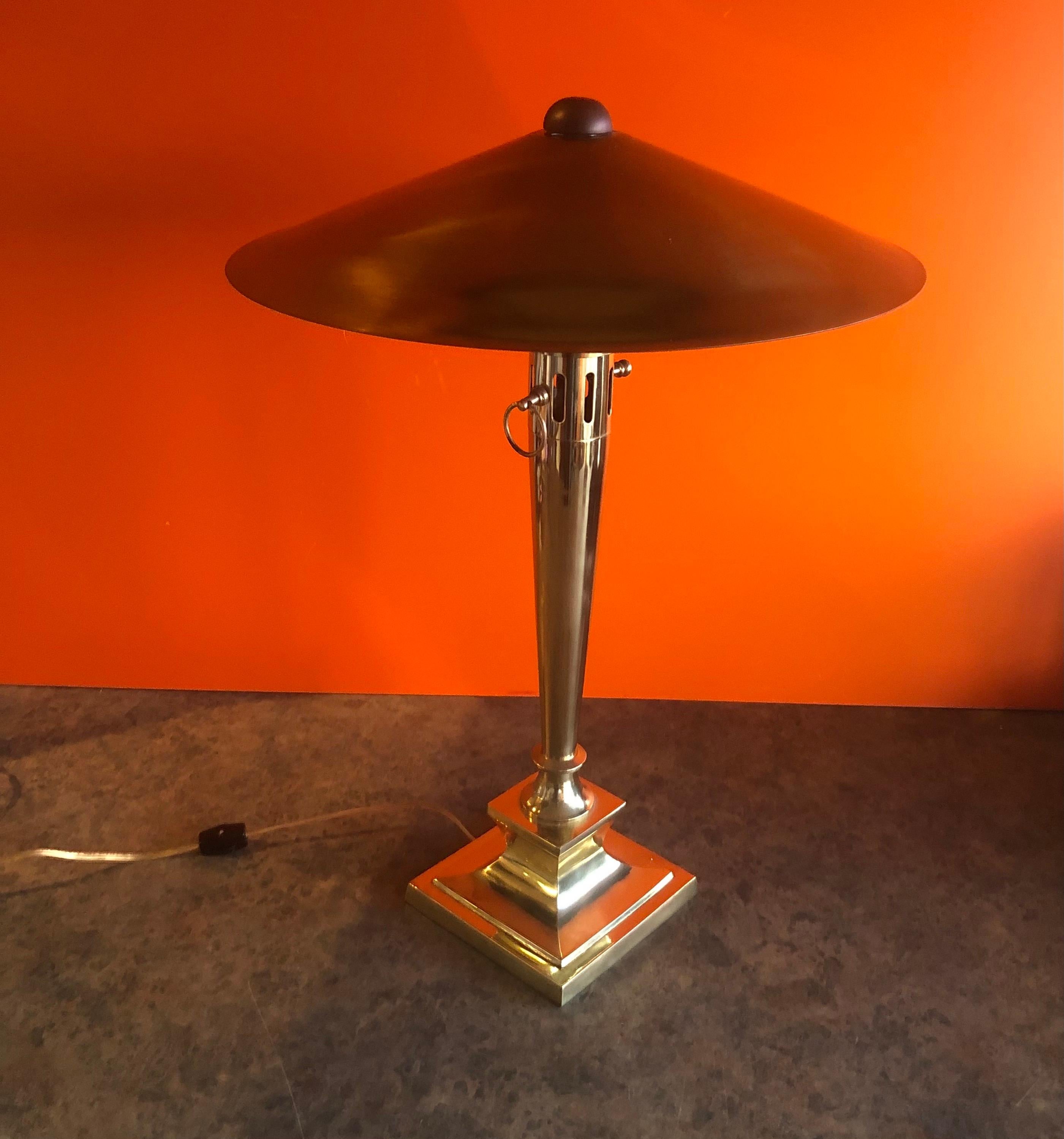 Art Deco Style Brass Table Lamp with Brass Shade 4
