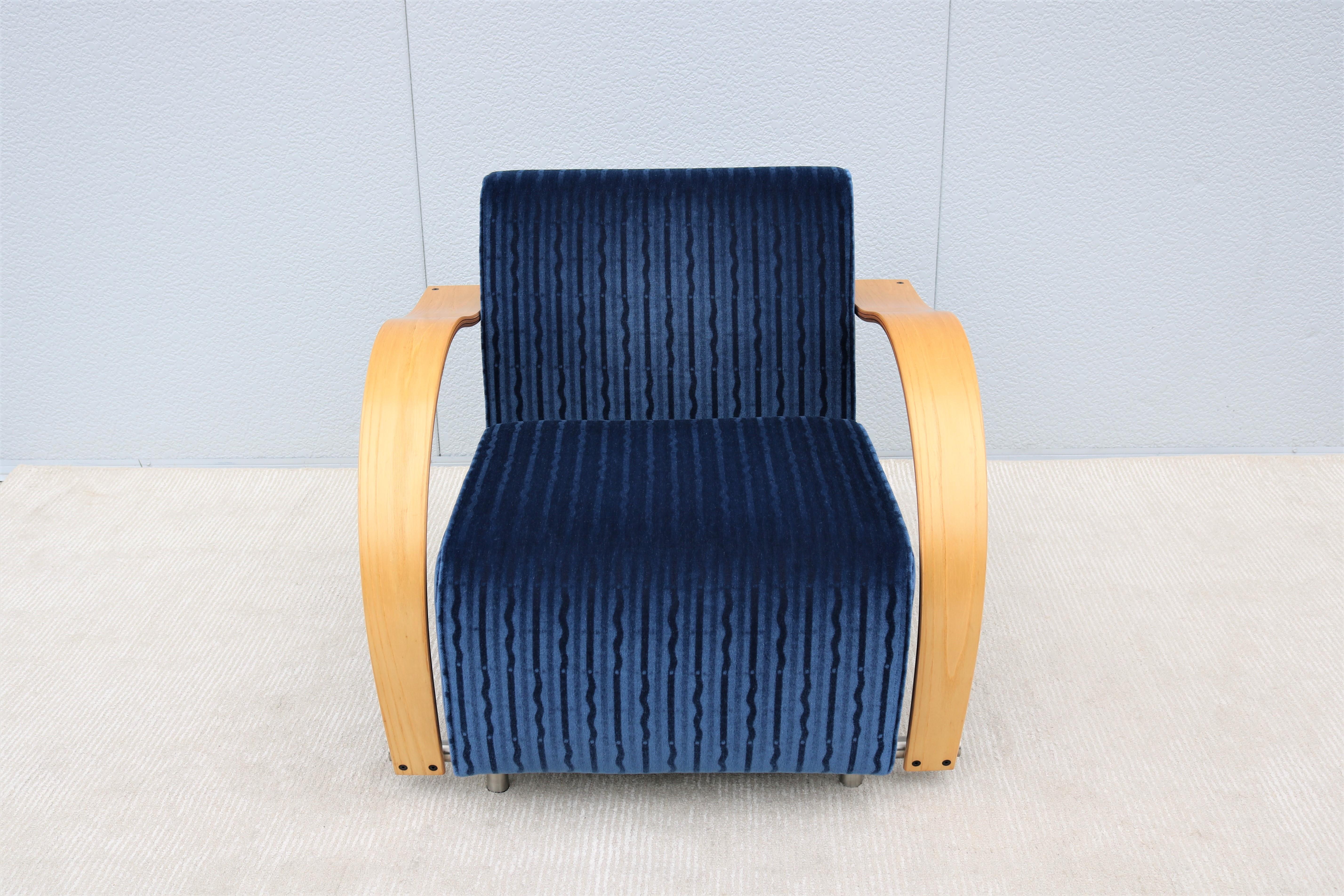 Canadian Art Deco Style Brian Kane for Nienkamper Regal Blue Mohair Spirit Lounge Chair