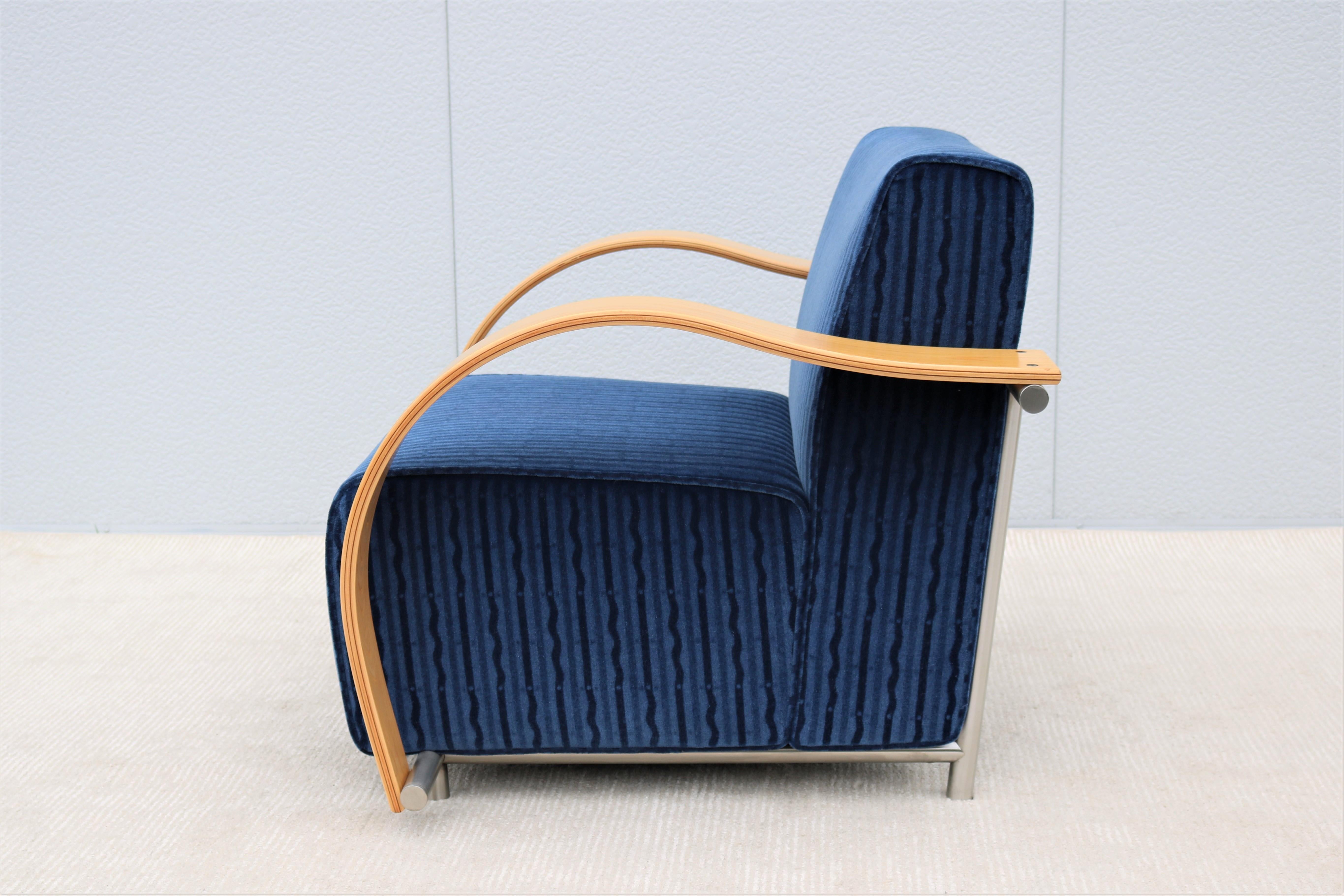 Laminated Art Deco Style Brian Kane for Nienkamper Regal Blue Mohair Spirit Lounge Chair