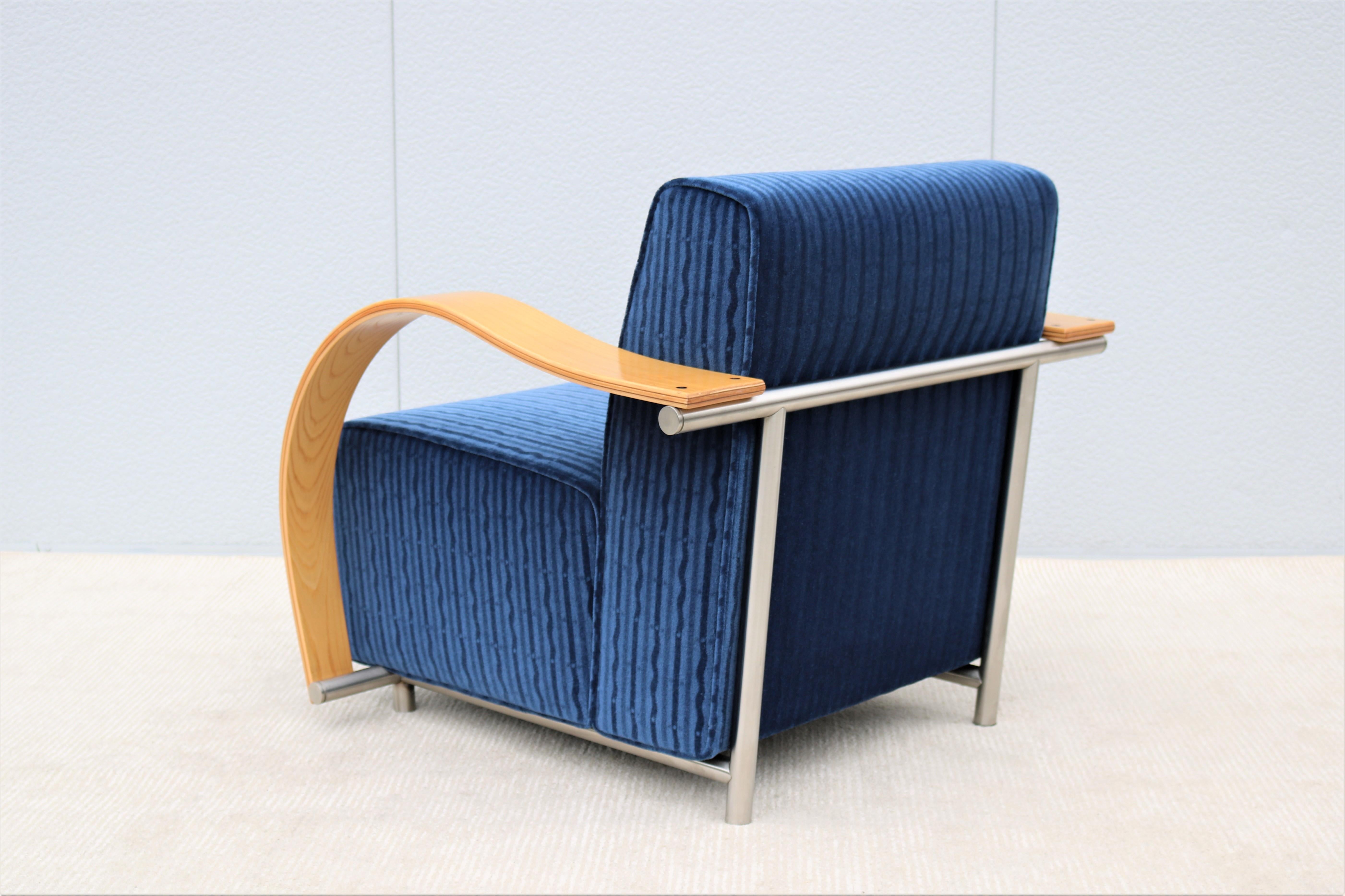 Art Deco Style Brian Kane for Nienkamper Regal Blue Mohair Spirit Lounge Chair In Good Condition In Secaucus, NJ