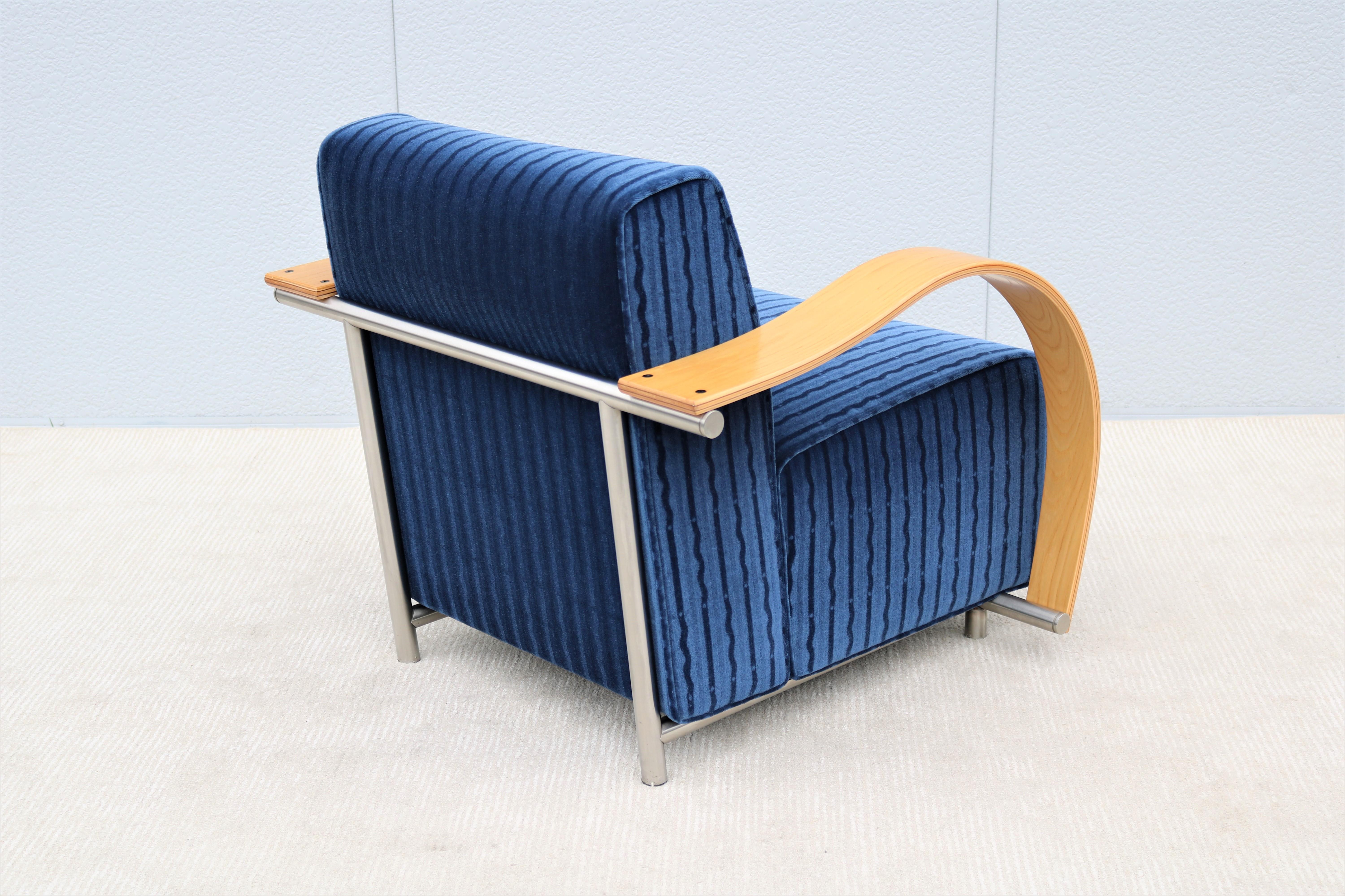 Contemporary Art Deco Style Brian Kane for Nienkamper Regal Blue Mohair Spirit Lounge Chair