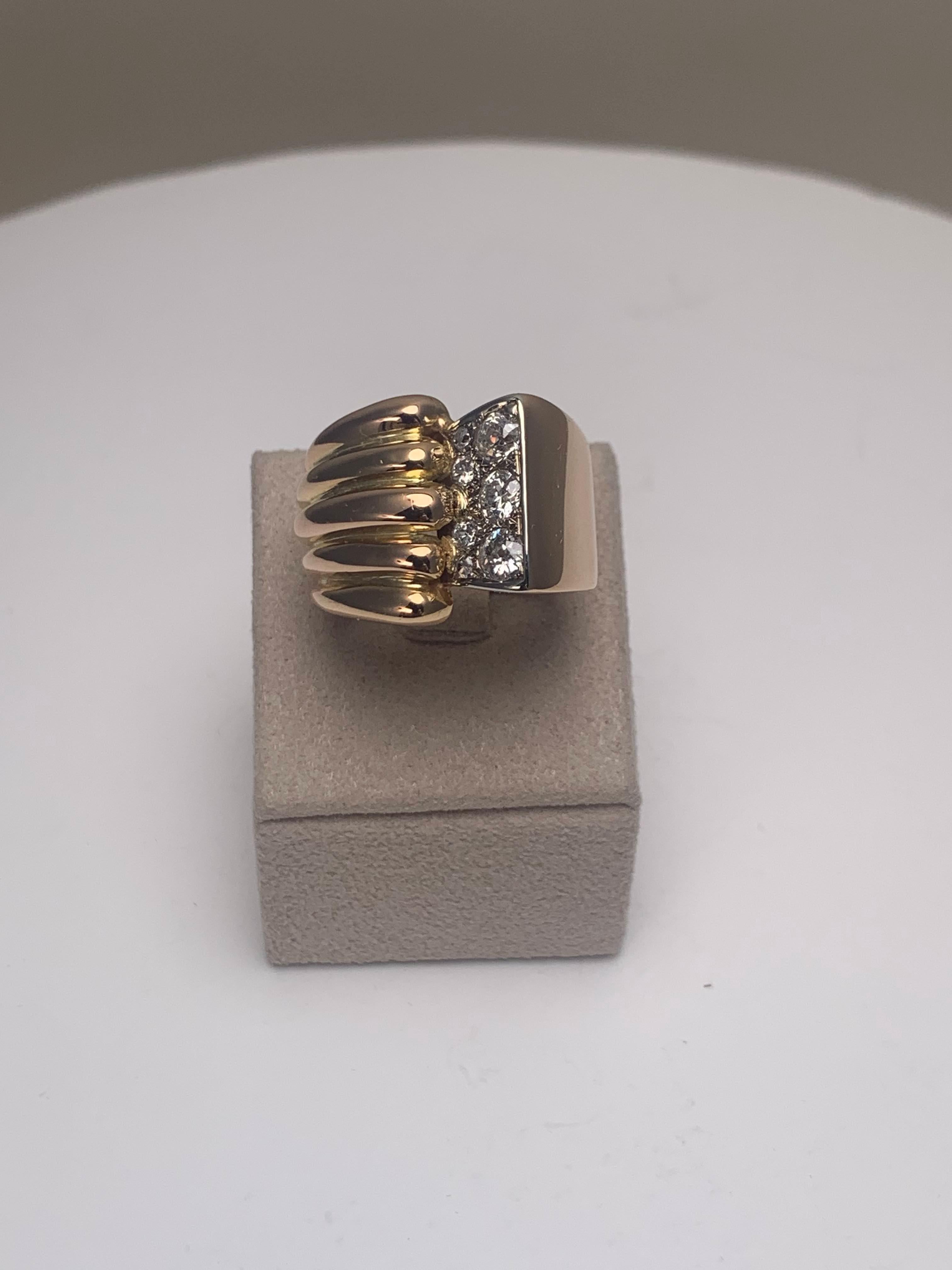 Femenino o masculino Anillo de Oro Rosa con Diamantes Brillantes Estilo Art Déco en venta