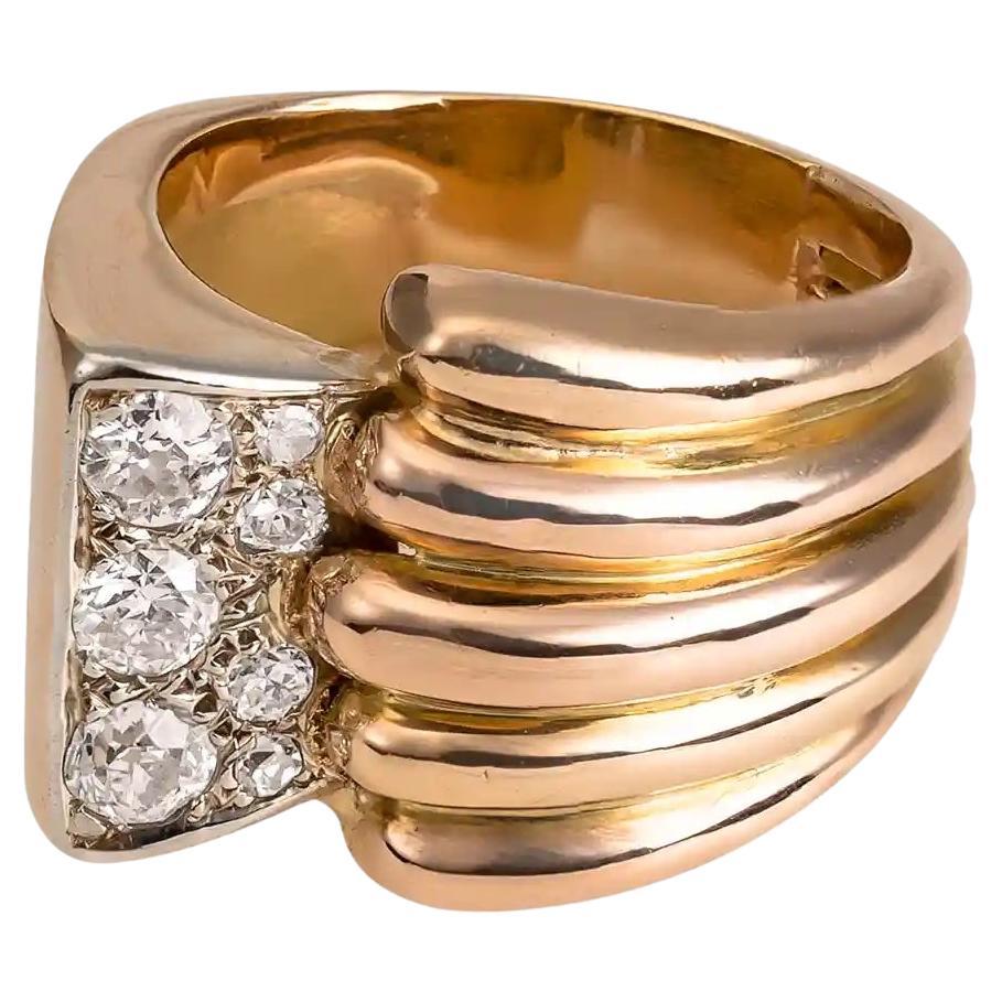 Anillo de Oro Rosa con Diamantes Brillantes Estilo Art Déco en venta