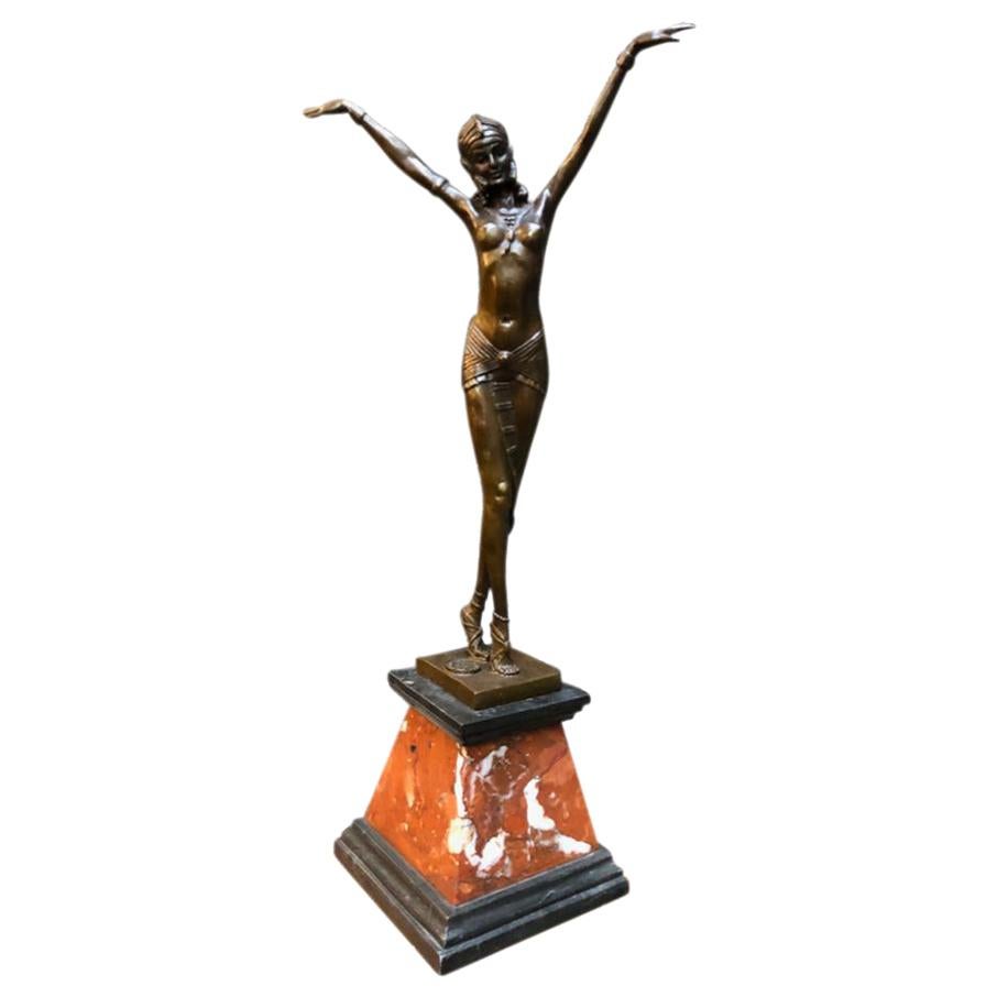 Art Deco Style Bronze Ballerina on Marble Base, Artist J.B Deposee For Sale