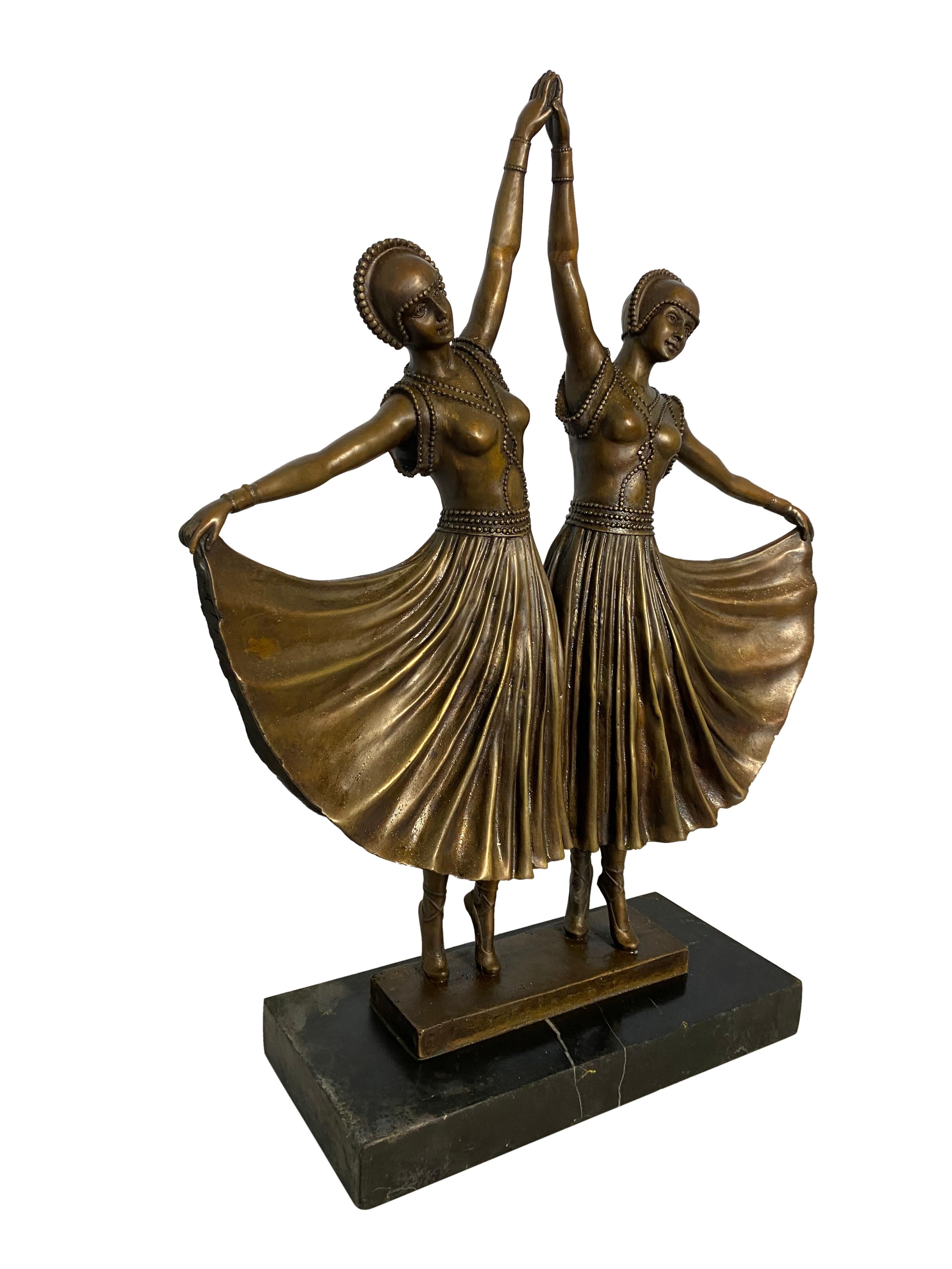 Romantic Art Deco Style Bronze Ballerinas, 20th Century For Sale