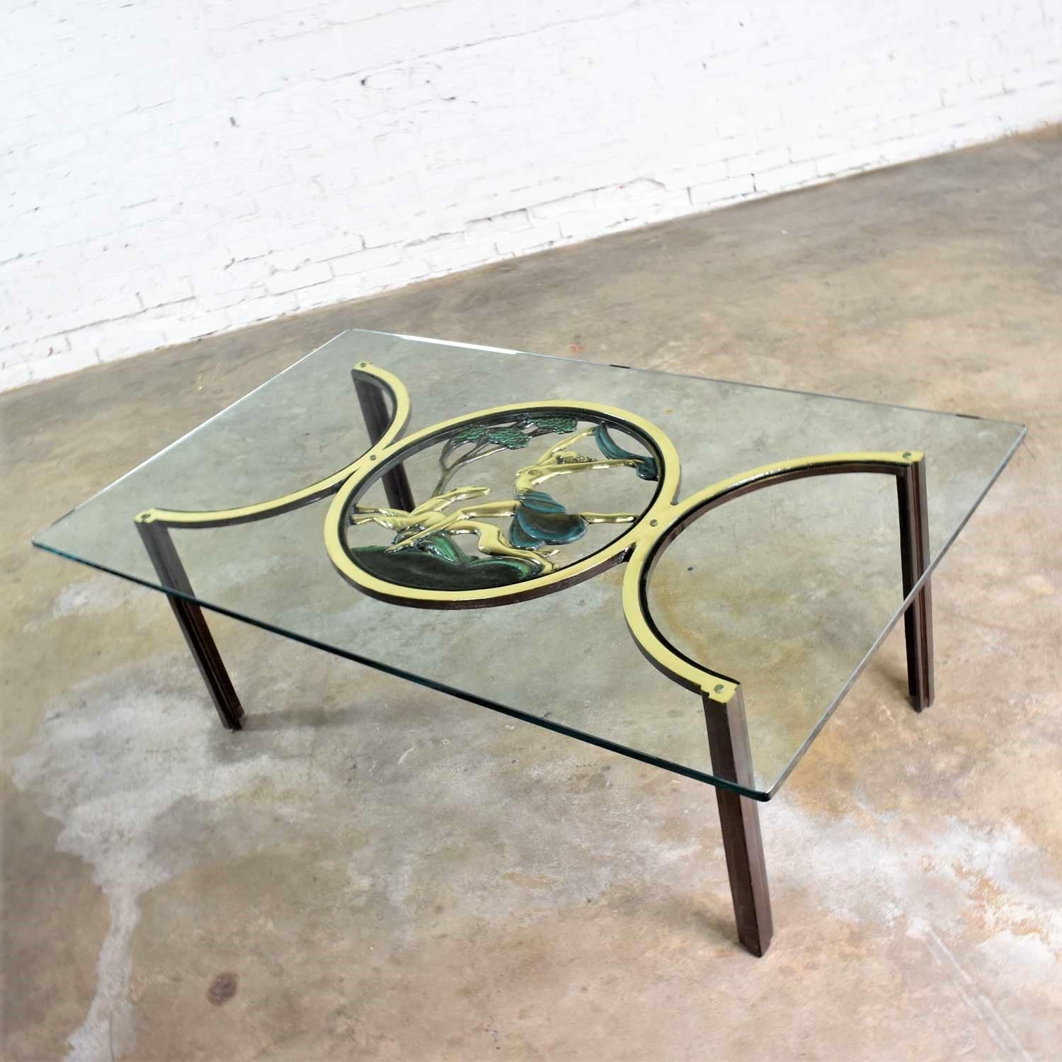 Art Deco Style Bronze Coffee Table with Diana the Huntress Medallion & Glass Top 6