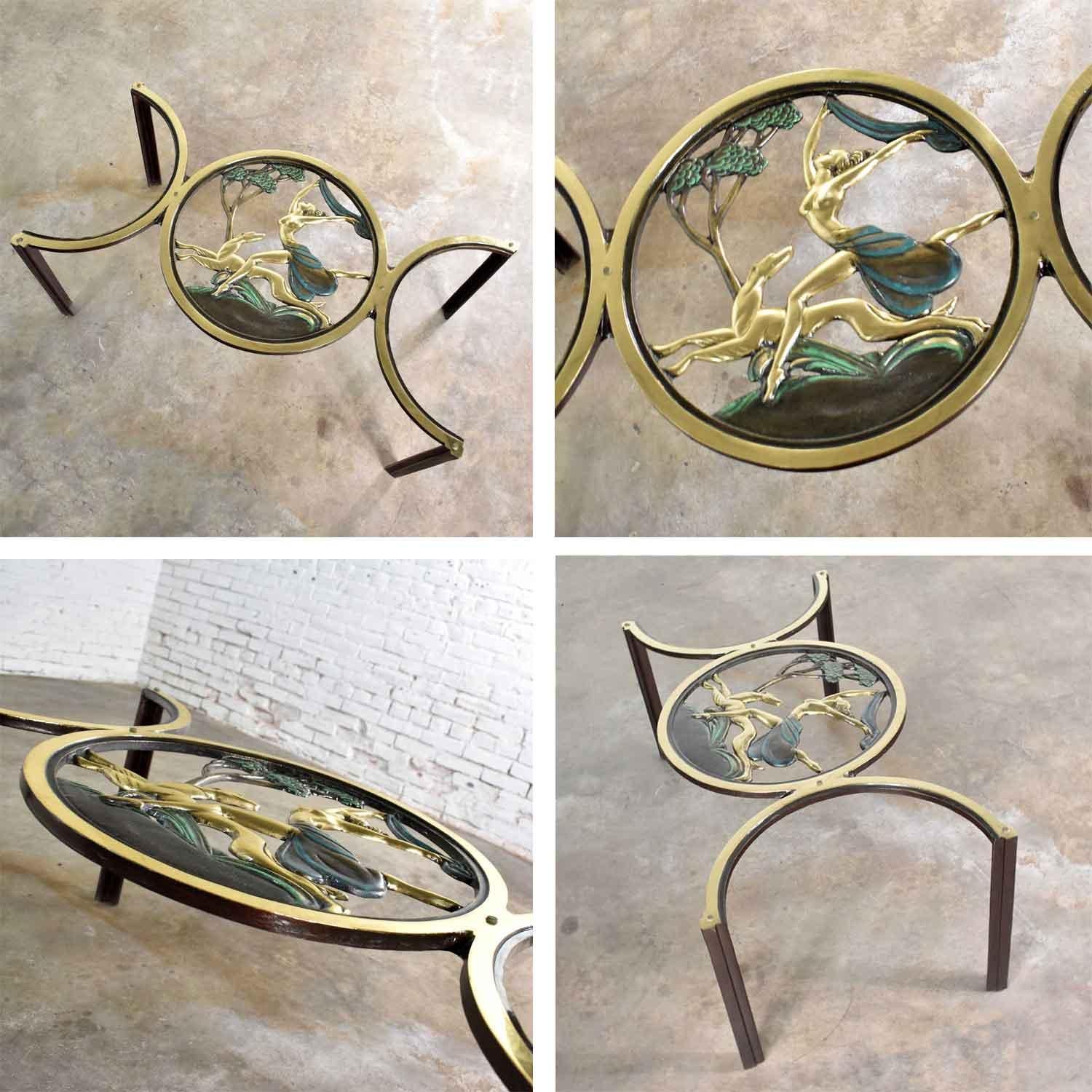 Art Deco Style Bronze Coffee Table with Diana the Huntress Medallion & Glass Top 12
