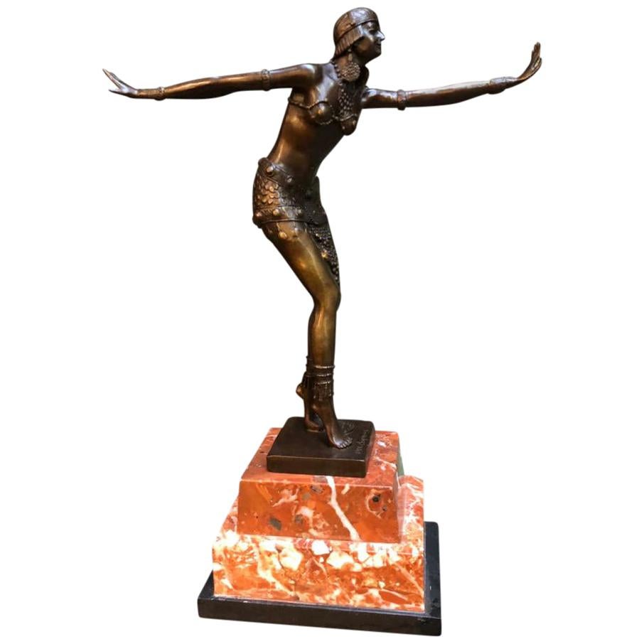 Art Deco Style Bronze Exotic Dancer, J.B Deposee, 20th Century For Sale