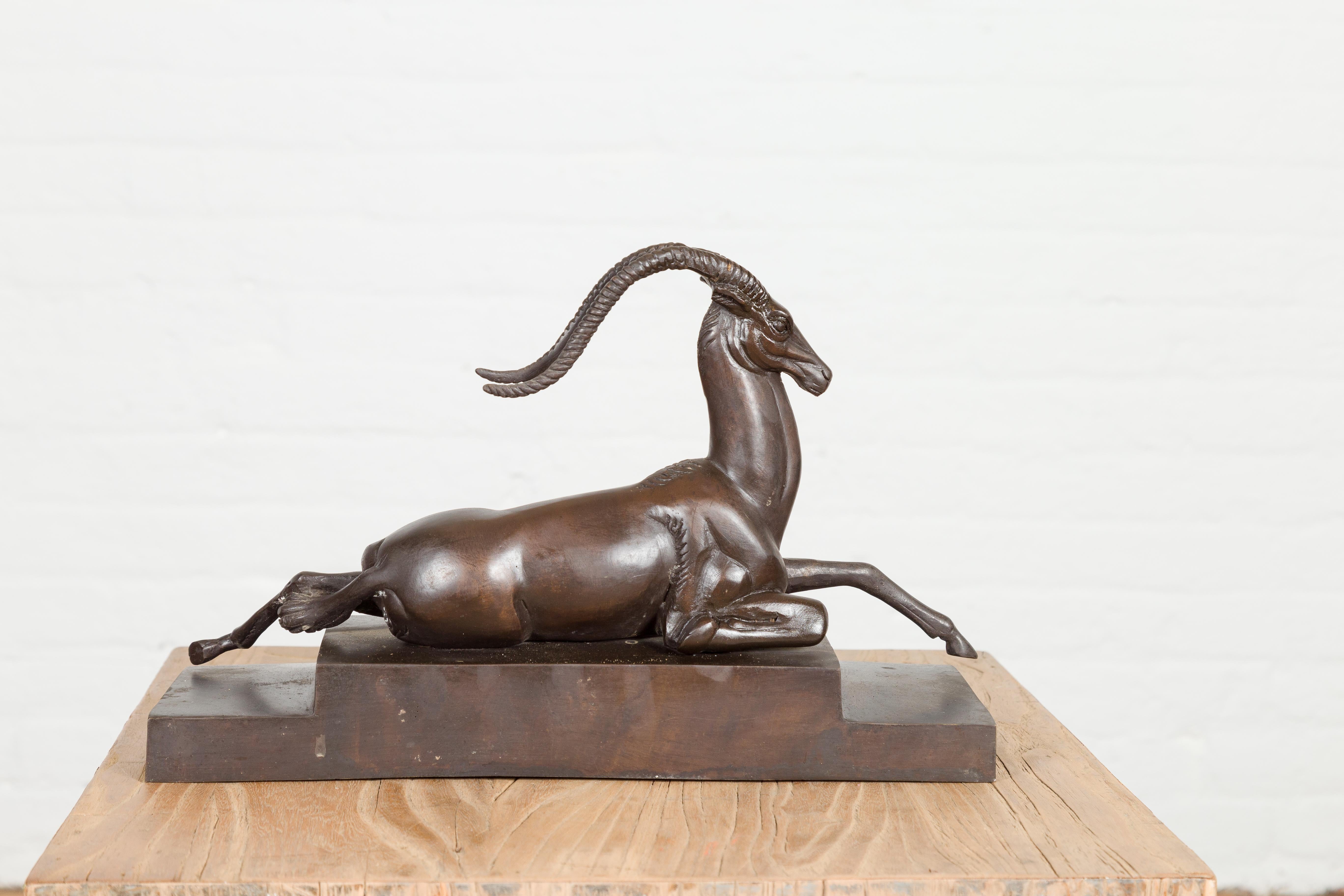 Art Deco Style Bronze Gazelle on Stepped Base after Pierre Le Faguays 9