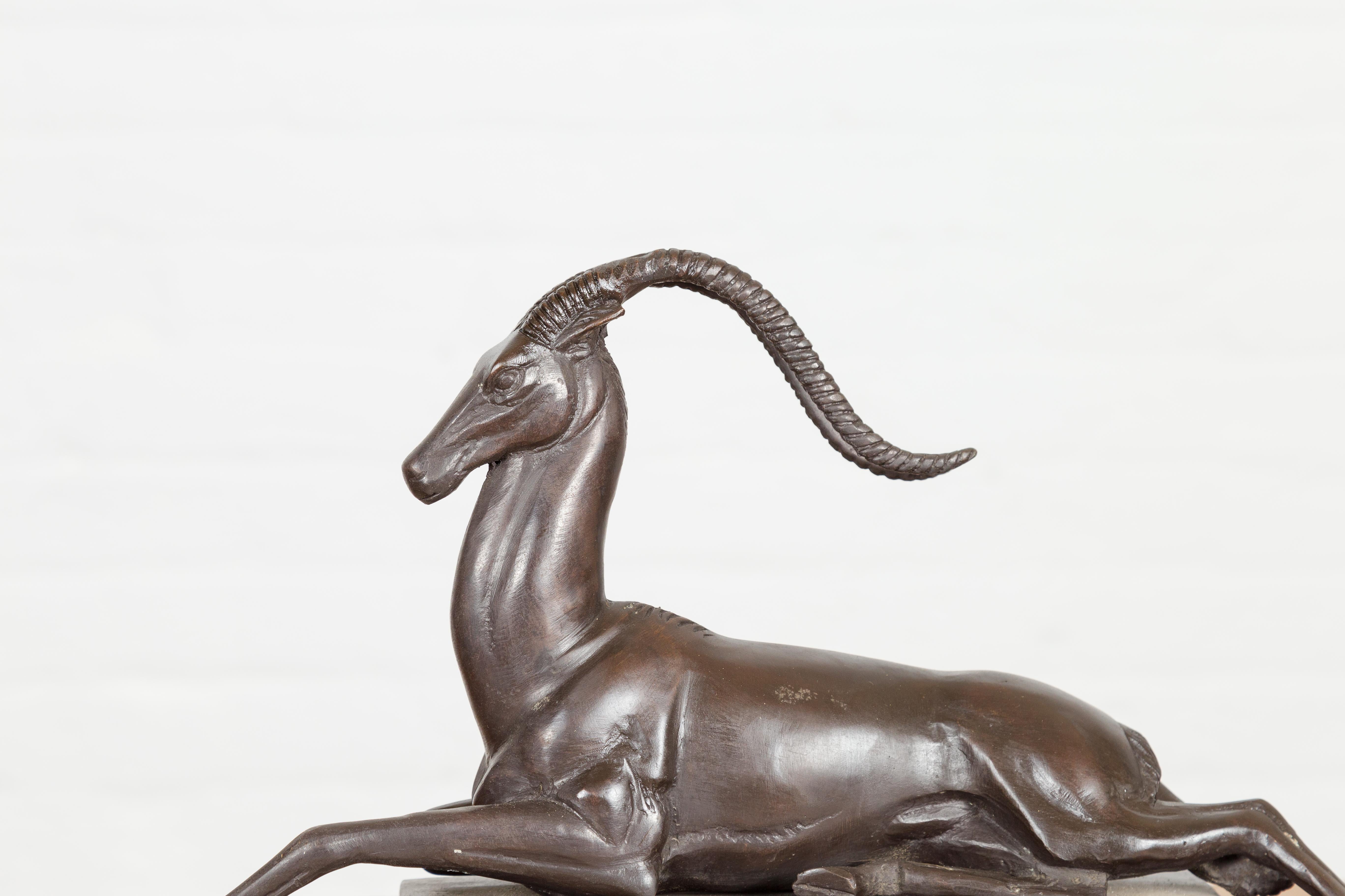 20th Century Art Deco Style Bronze Gazelle on Stepped Base after Pierre Le Faguays