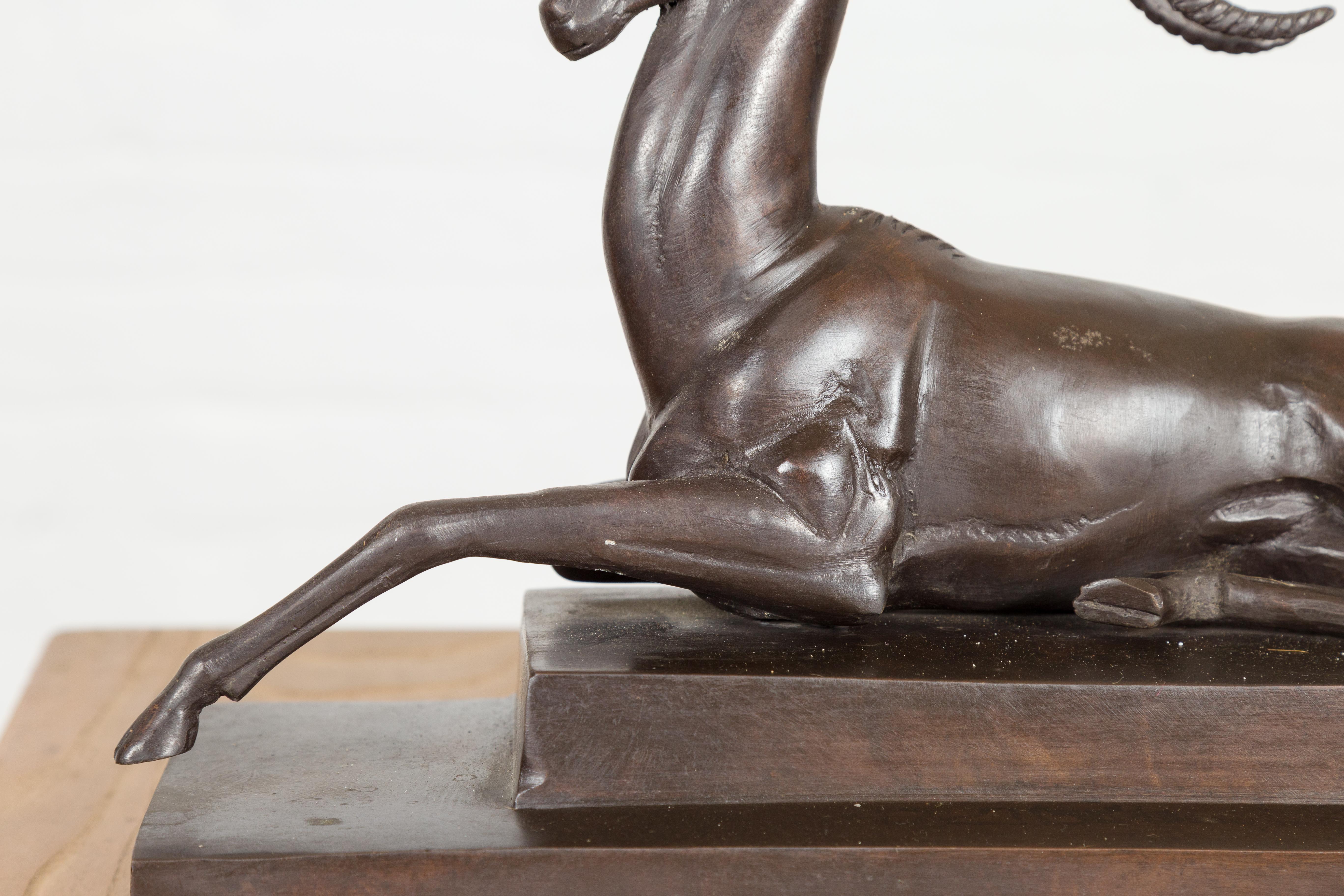 Art Deco Style Bronze Gazelle on Stepped Base after Pierre Le Faguays 2