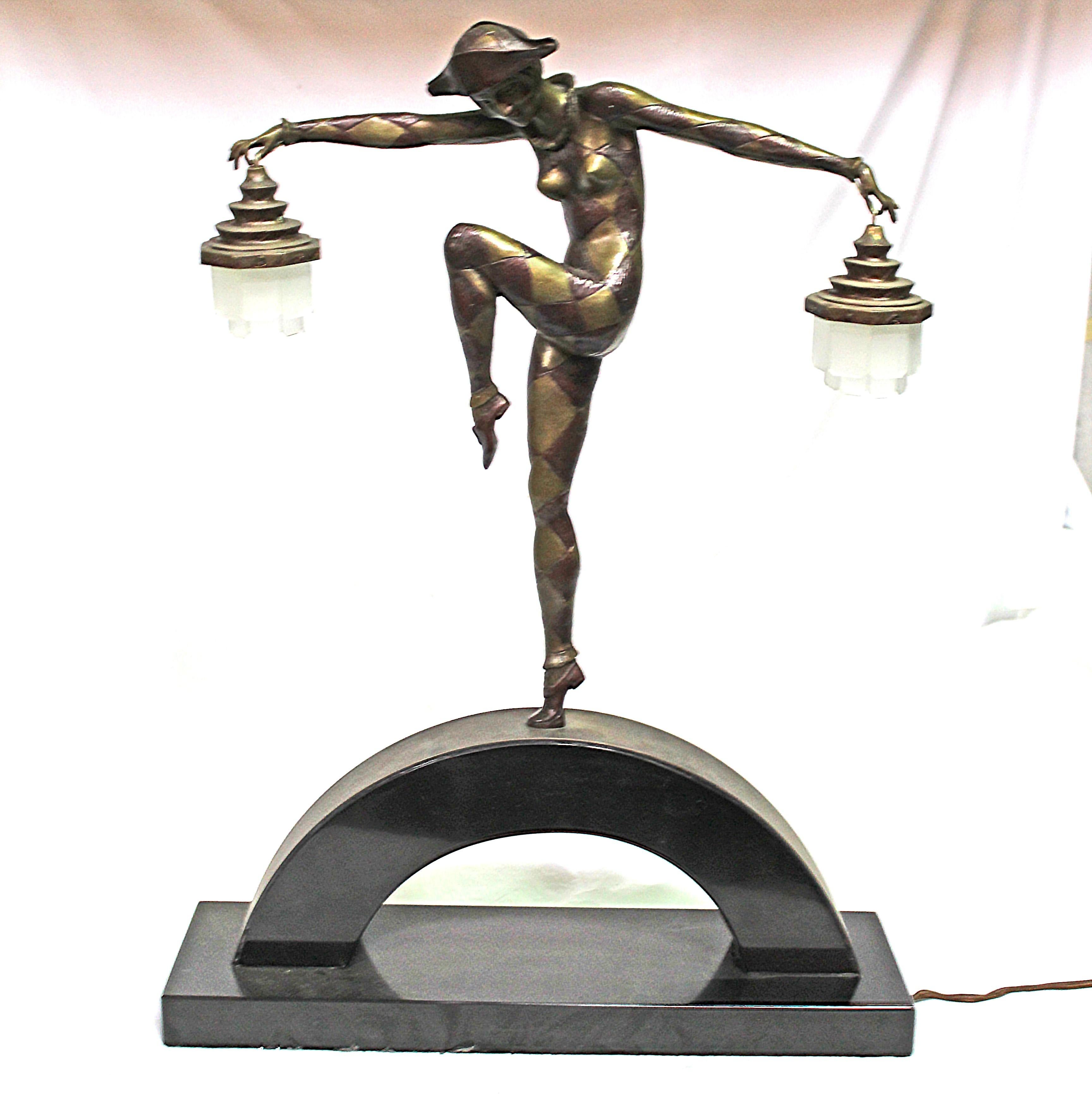 Lámpara Arlequín de Bronce Estilo Art Déco en venta 1
