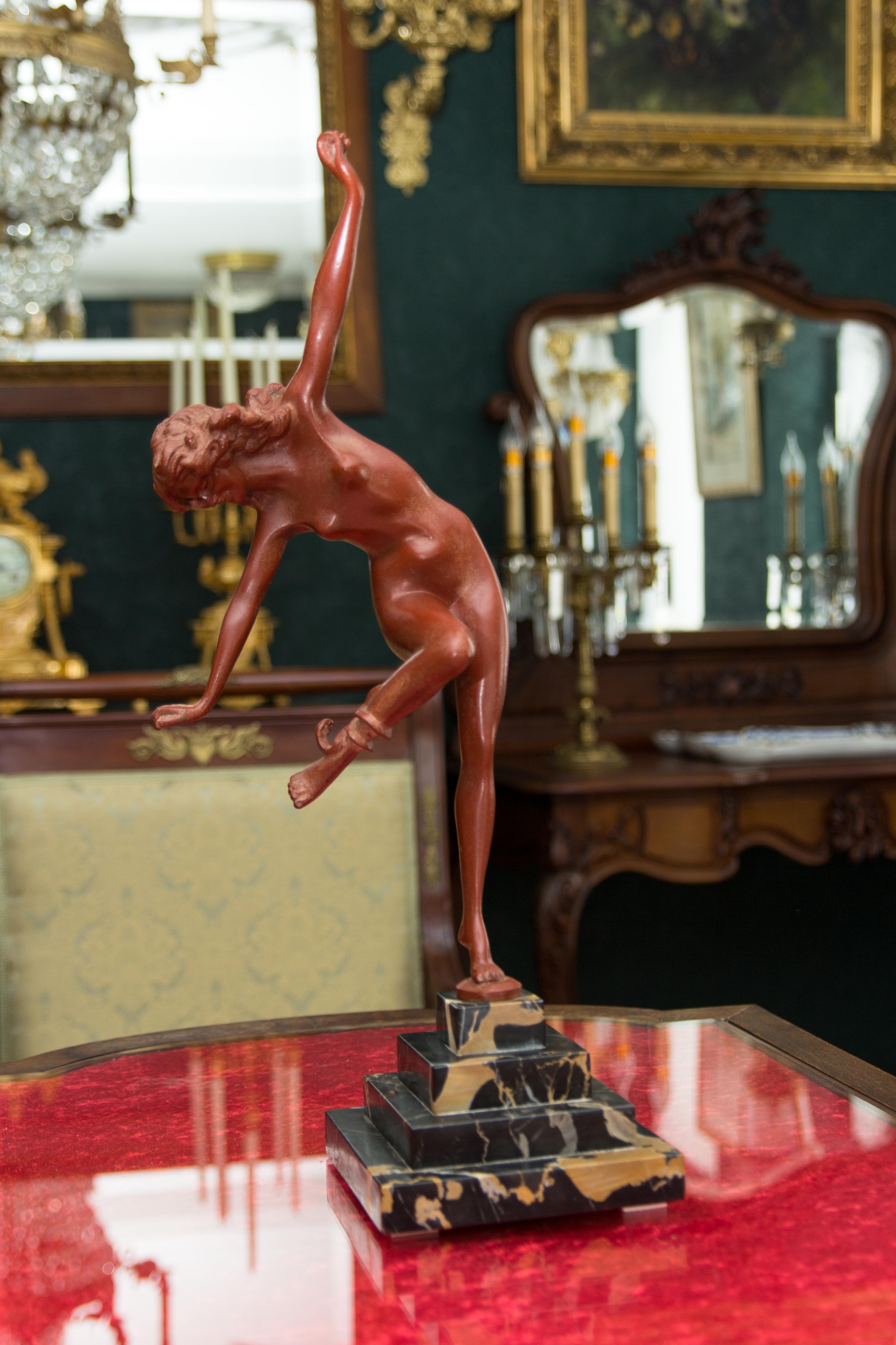 Art Deco Style Bronze Nude Lady with Snake Figure, The Snake Dancer, 1920's 5