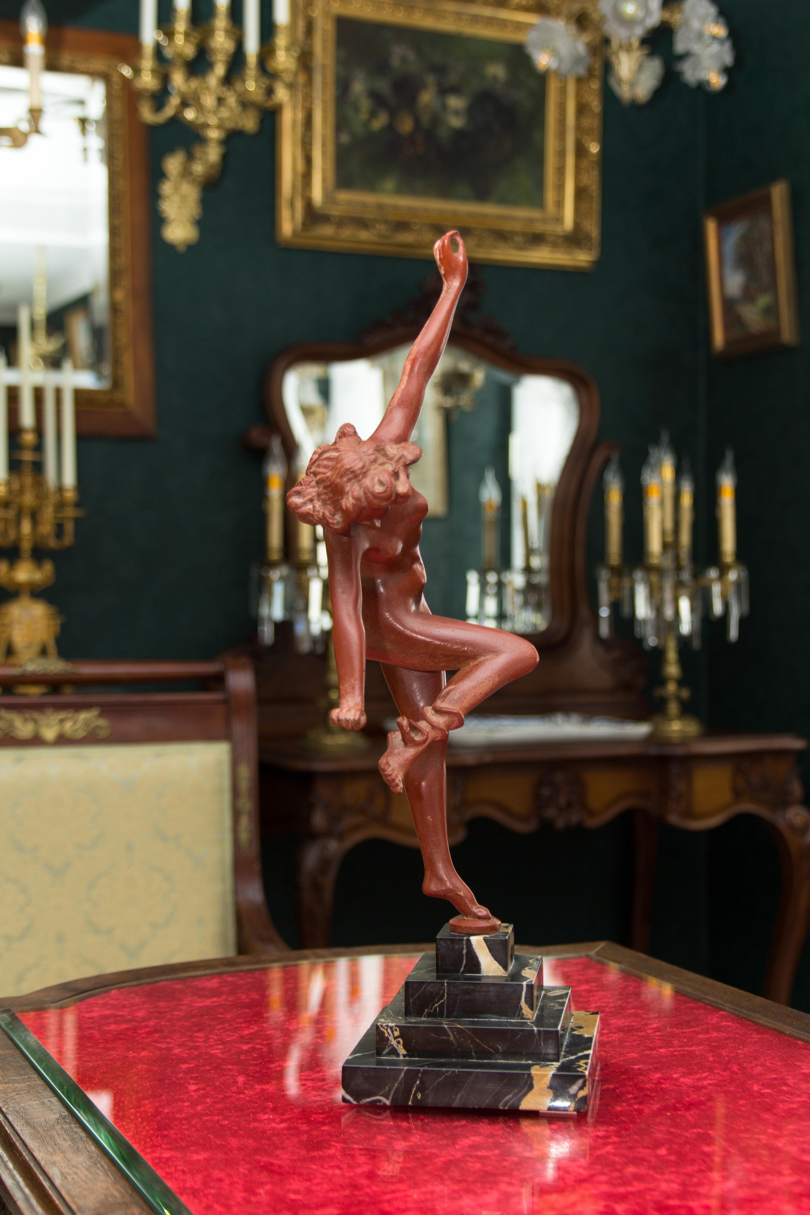 Art Deco Style Bronze Nude Lady with Snake Figure, The Snake Dancer, 1920's 5