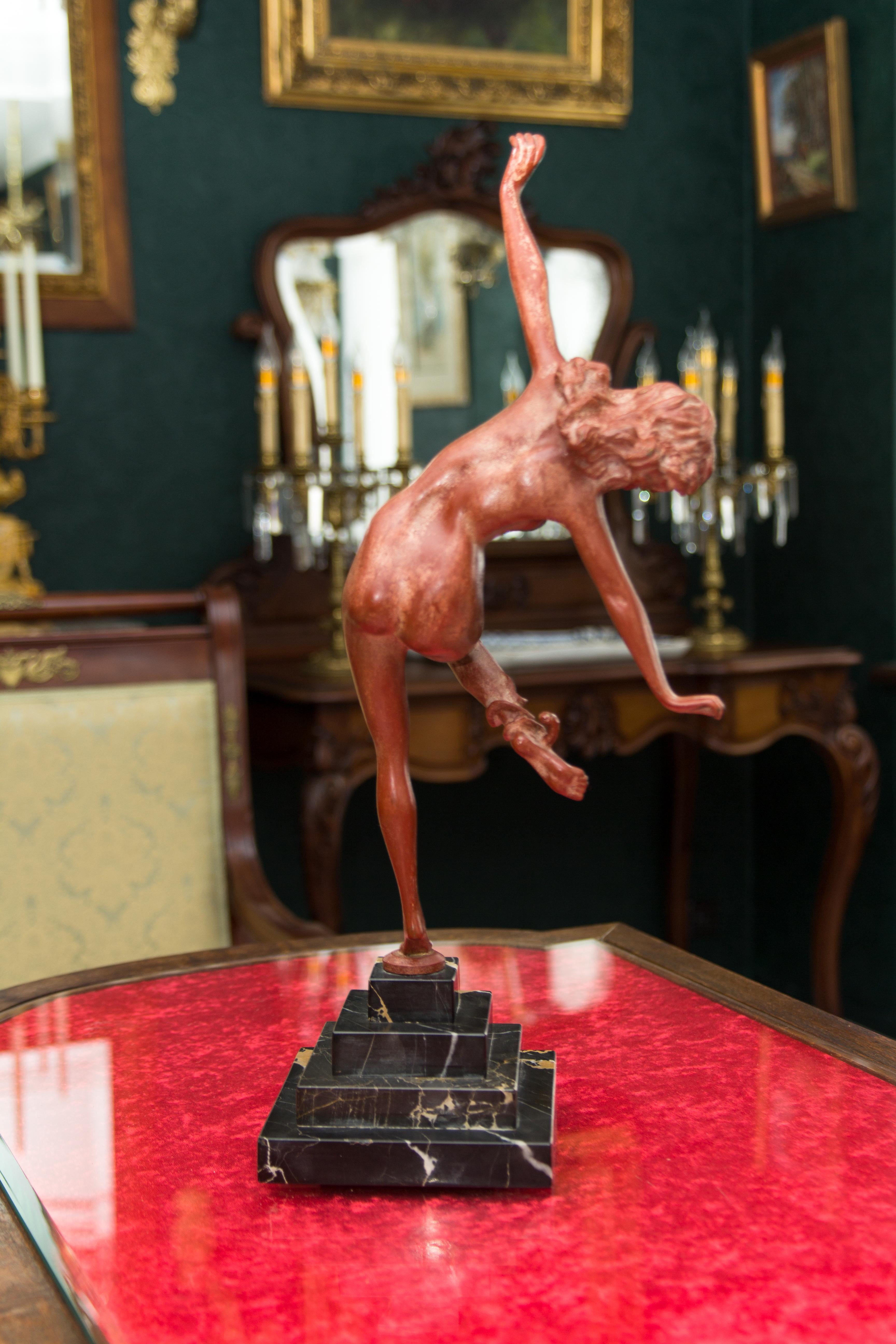 Art Deco Style Bronze Nude Lady with Snake Figure, The Snake Dancer, 1920's 6