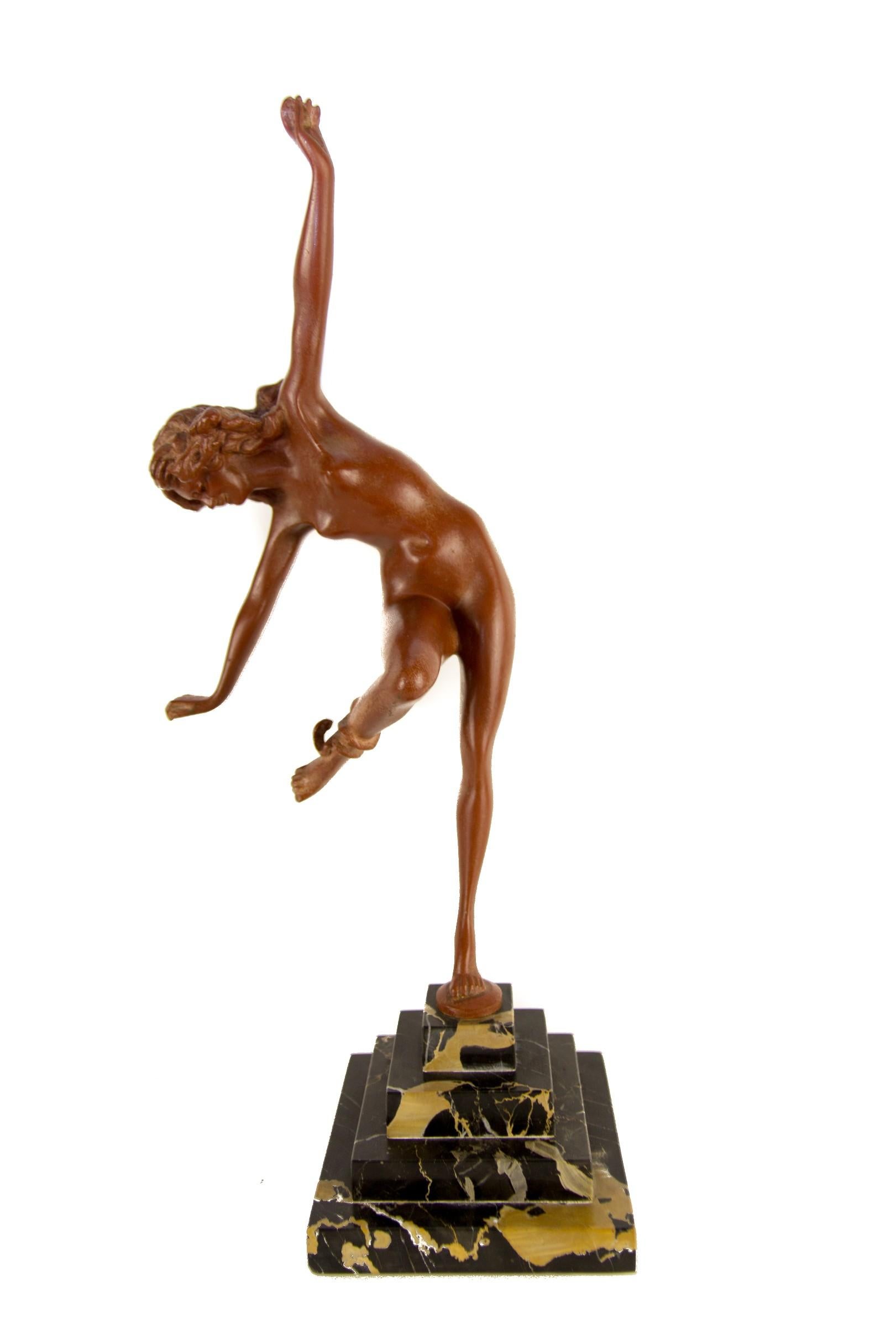 Art Deco Style Bronze Nude Lady with Snake Figure, The Snake Dancer, 1920's 9