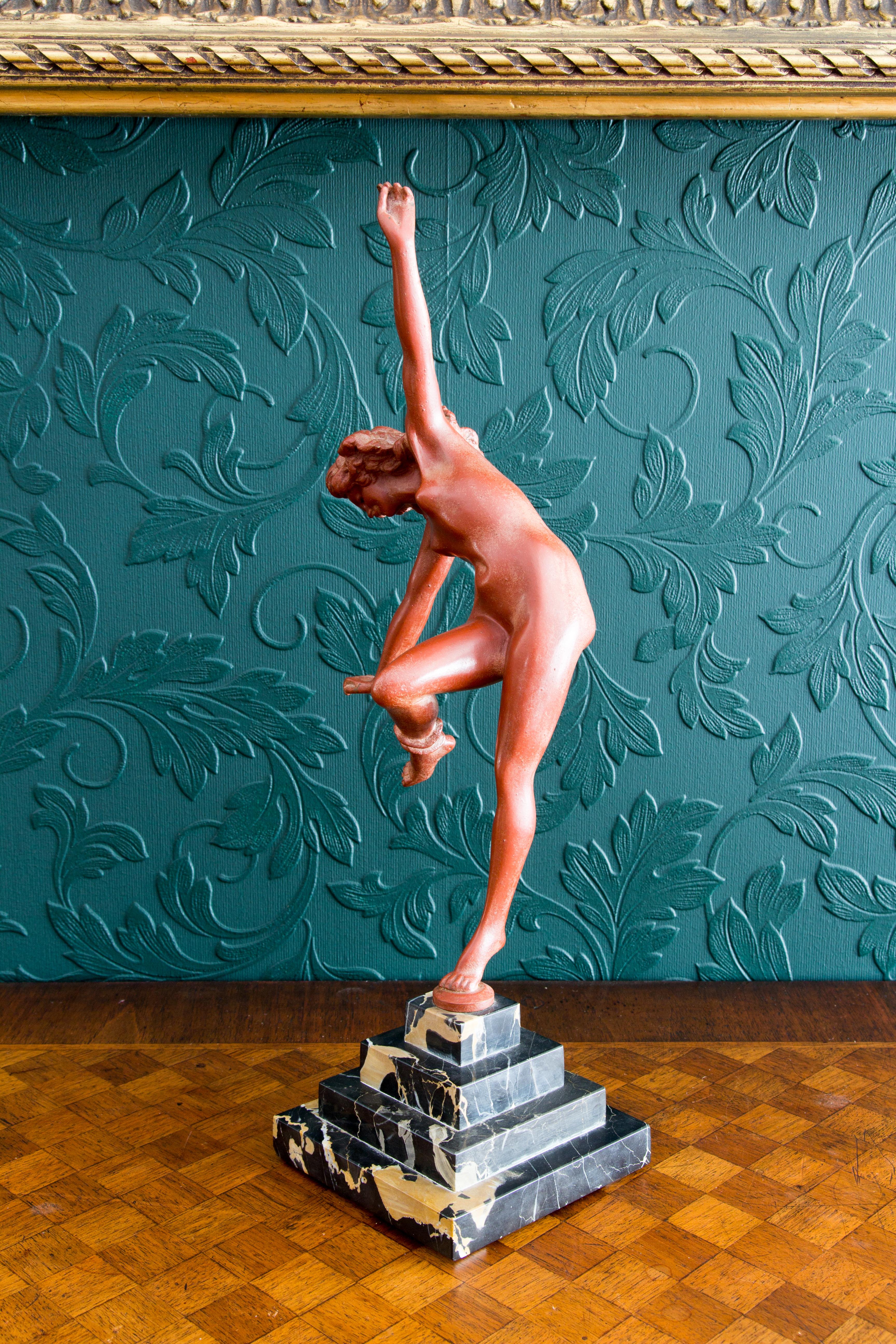 Art Deco style red patinated bronze figure 