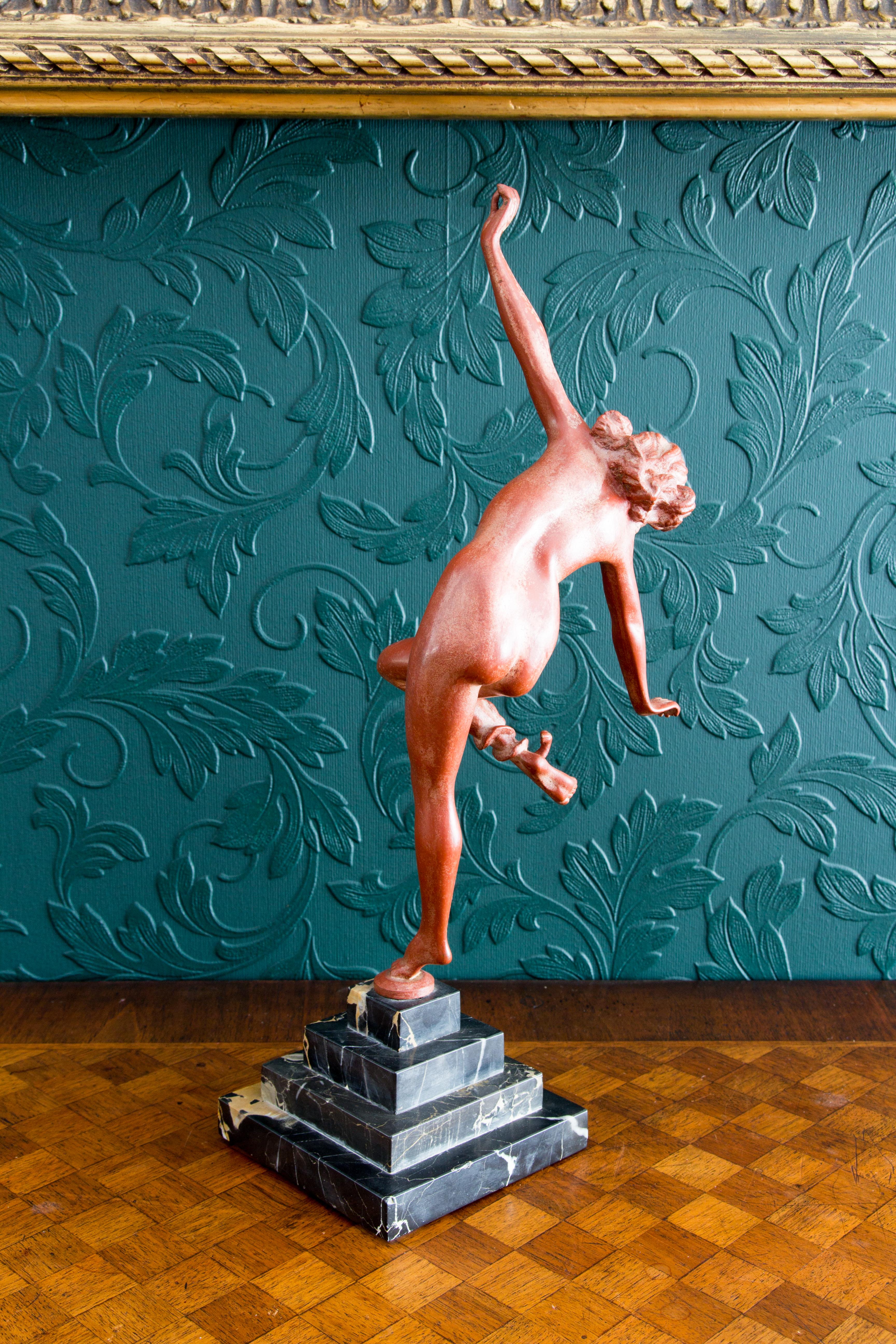 Art Deco Style Bronze Nude Lady with Snake Figure, The Snake Dancer, 1920's (Französisch)