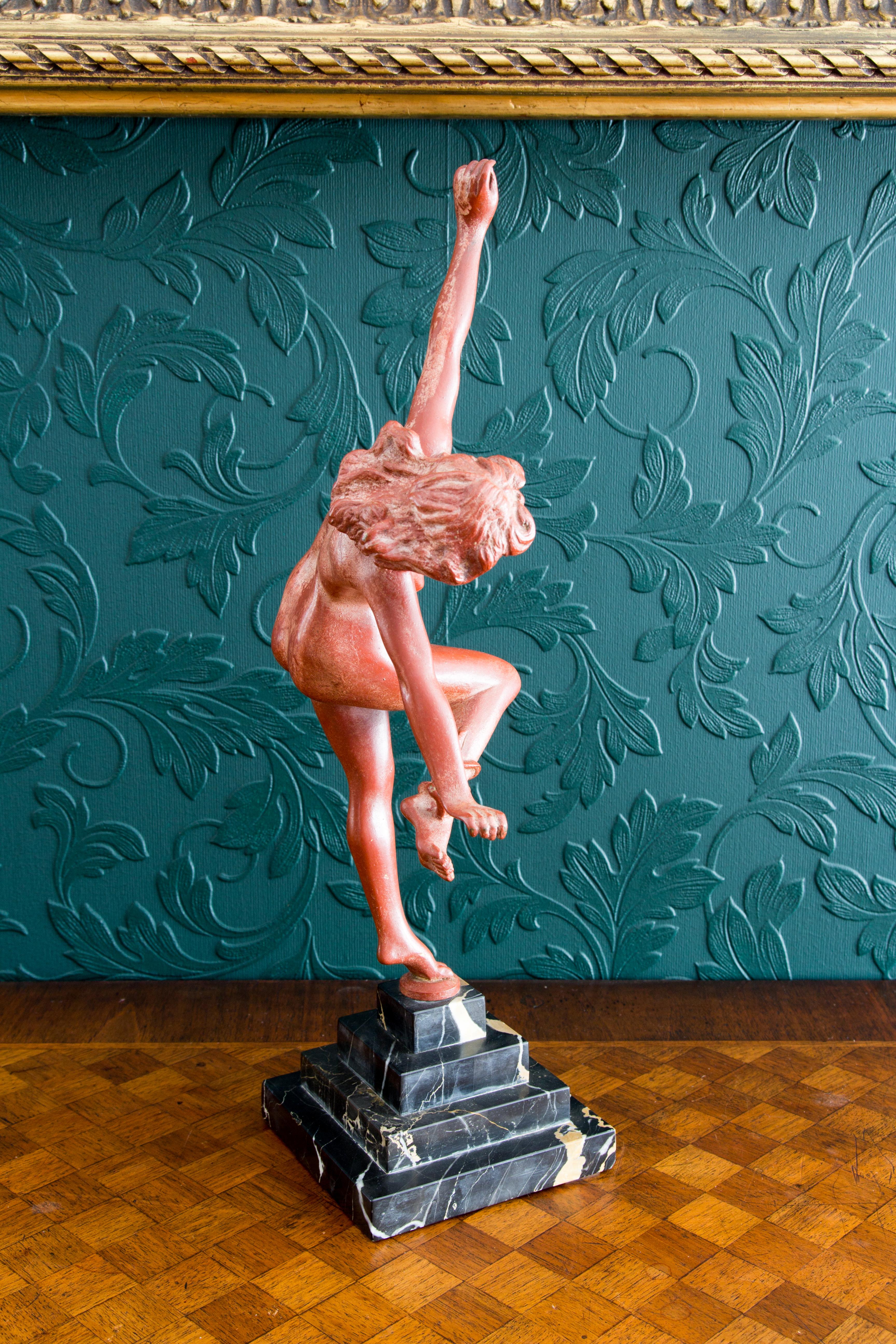 Patinated Art Deco Style Bronze Nude Lady with Snake Figure, The Snake Dancer, 1920's