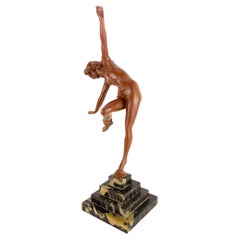 Art Deco Style Bronze Nude Lady with Snake Figure, The Snake Dancer, 1920's