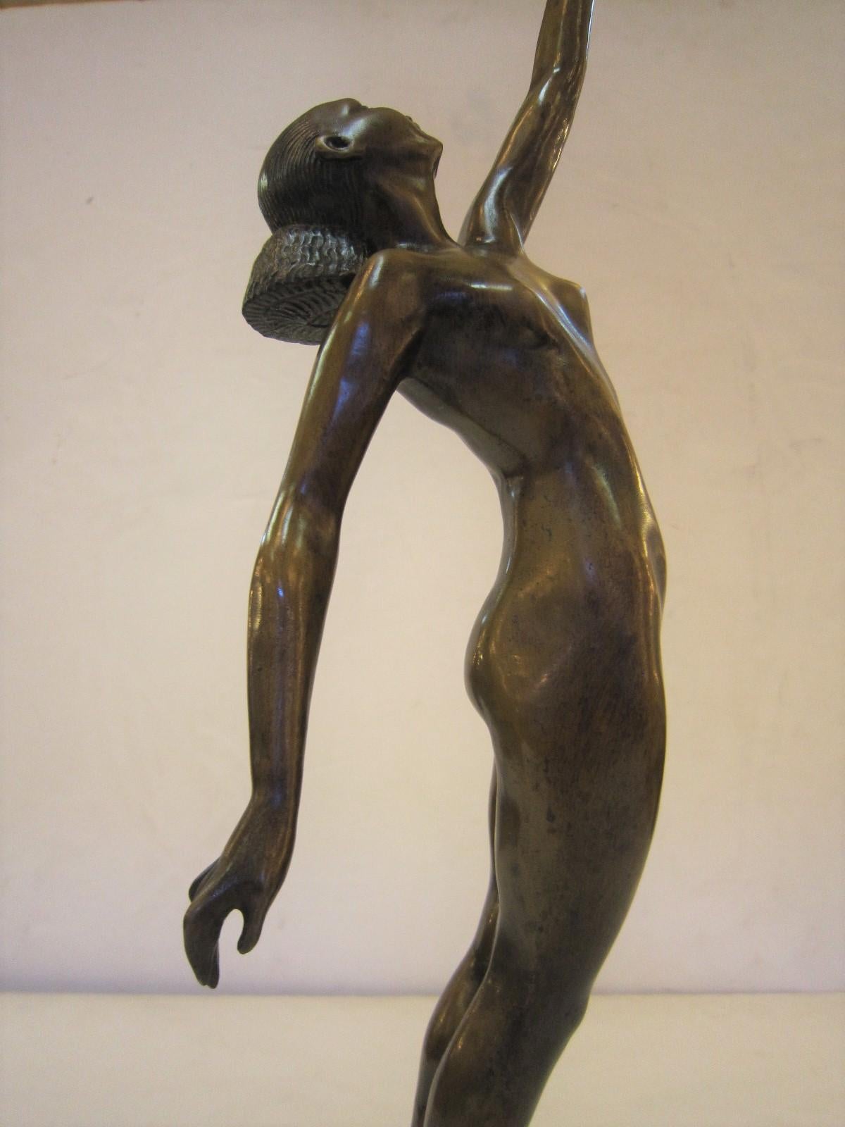 Art Deco Style Bronze Sculpture of a Nude Holding a Bird 5