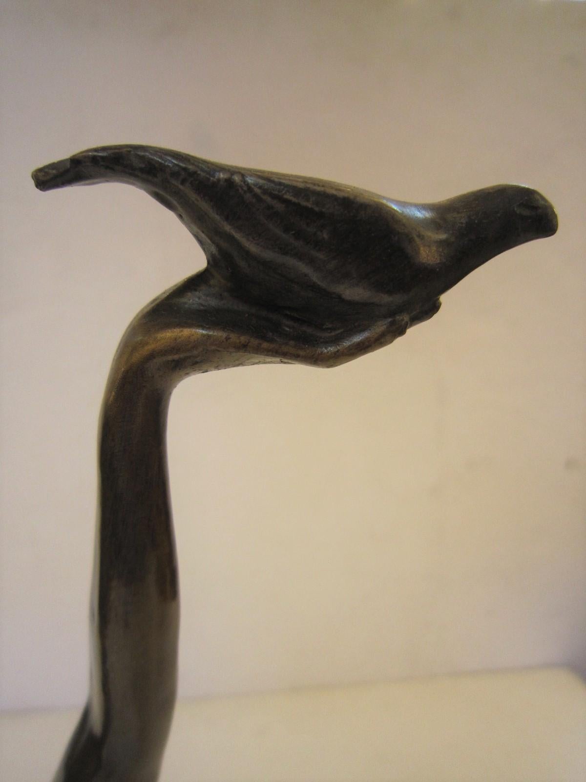 Art Deco Style Bronze Sculpture of a Nude Holding a Bird 2