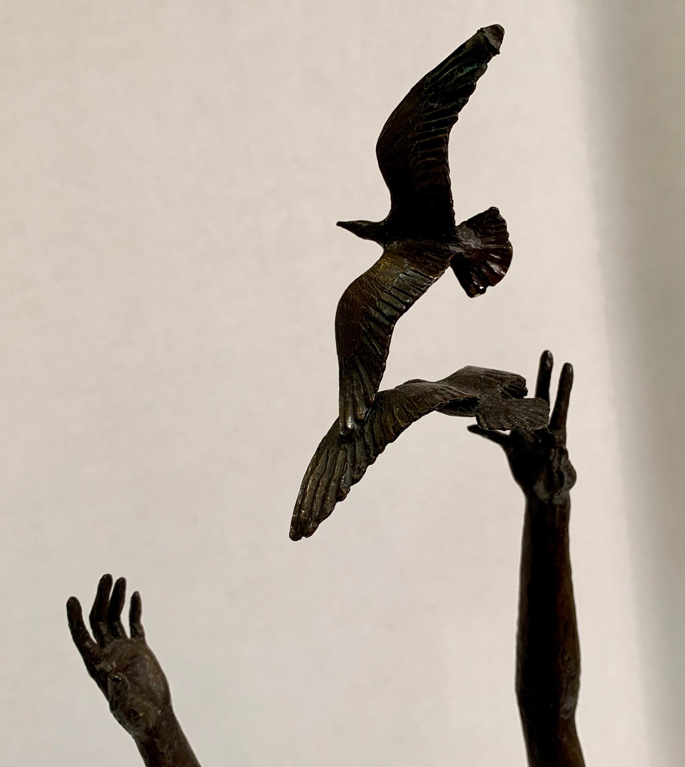 Art Deco Style Bronze Sculpture of a Woman Reaching for Seagulls by M. Young 5